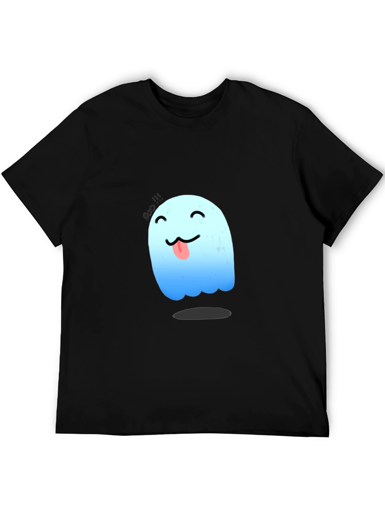 Cute Ghost Graphic Tee - Black Cotton T-Shirt