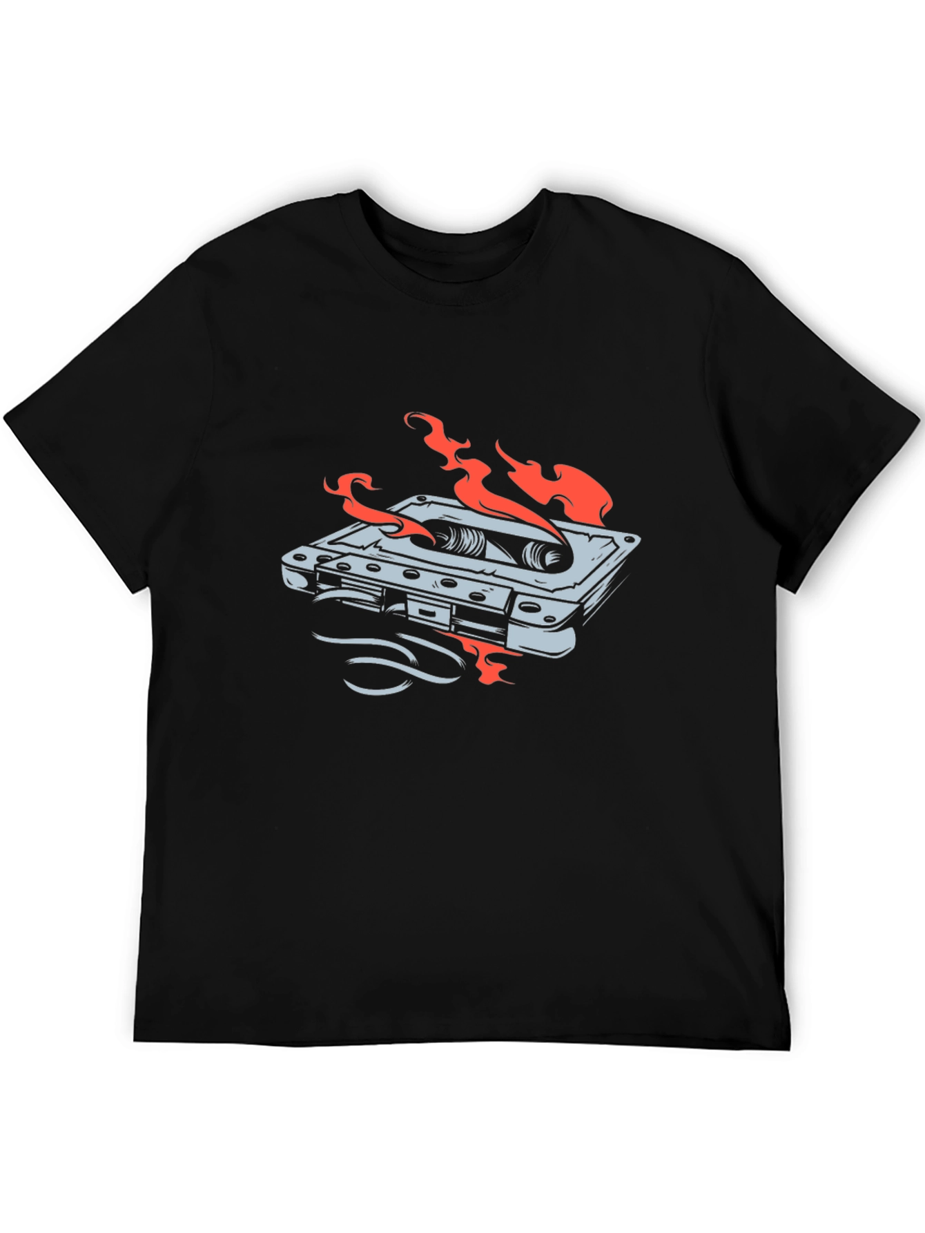 Retro Cassette Tape On Fire Graphic T-Shirt