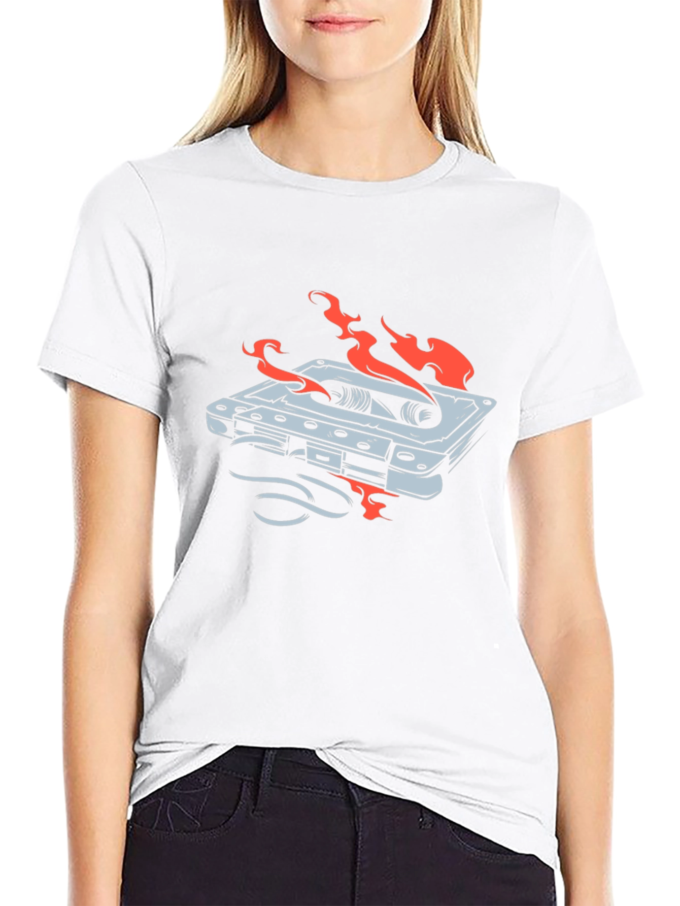 Retro Cassette Tape On Fire Graphic T-Shirt