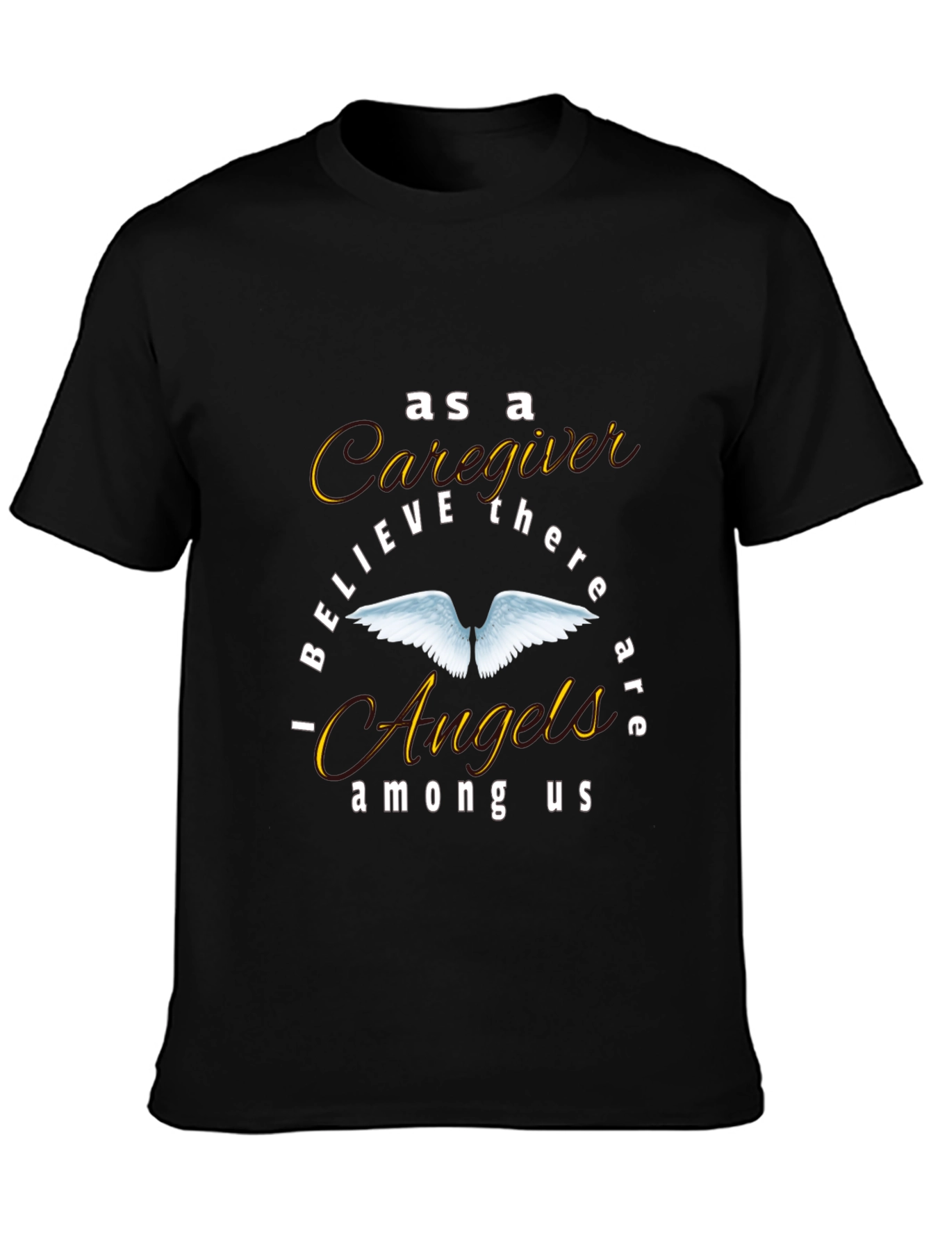 Caregiver Angel Wings Graphic Tee - Black