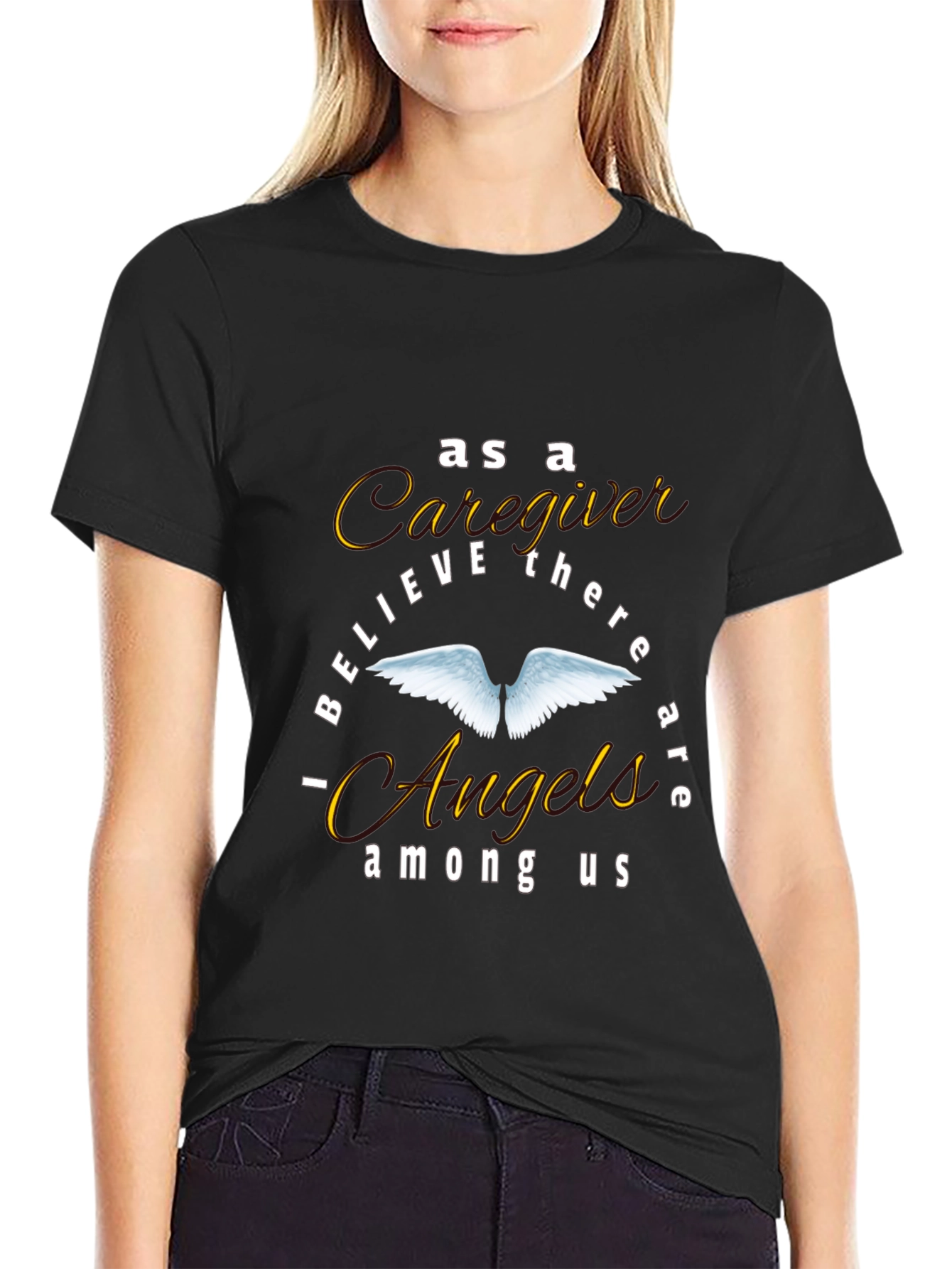 Caregiver Angel Wings Graphic Tee - Black