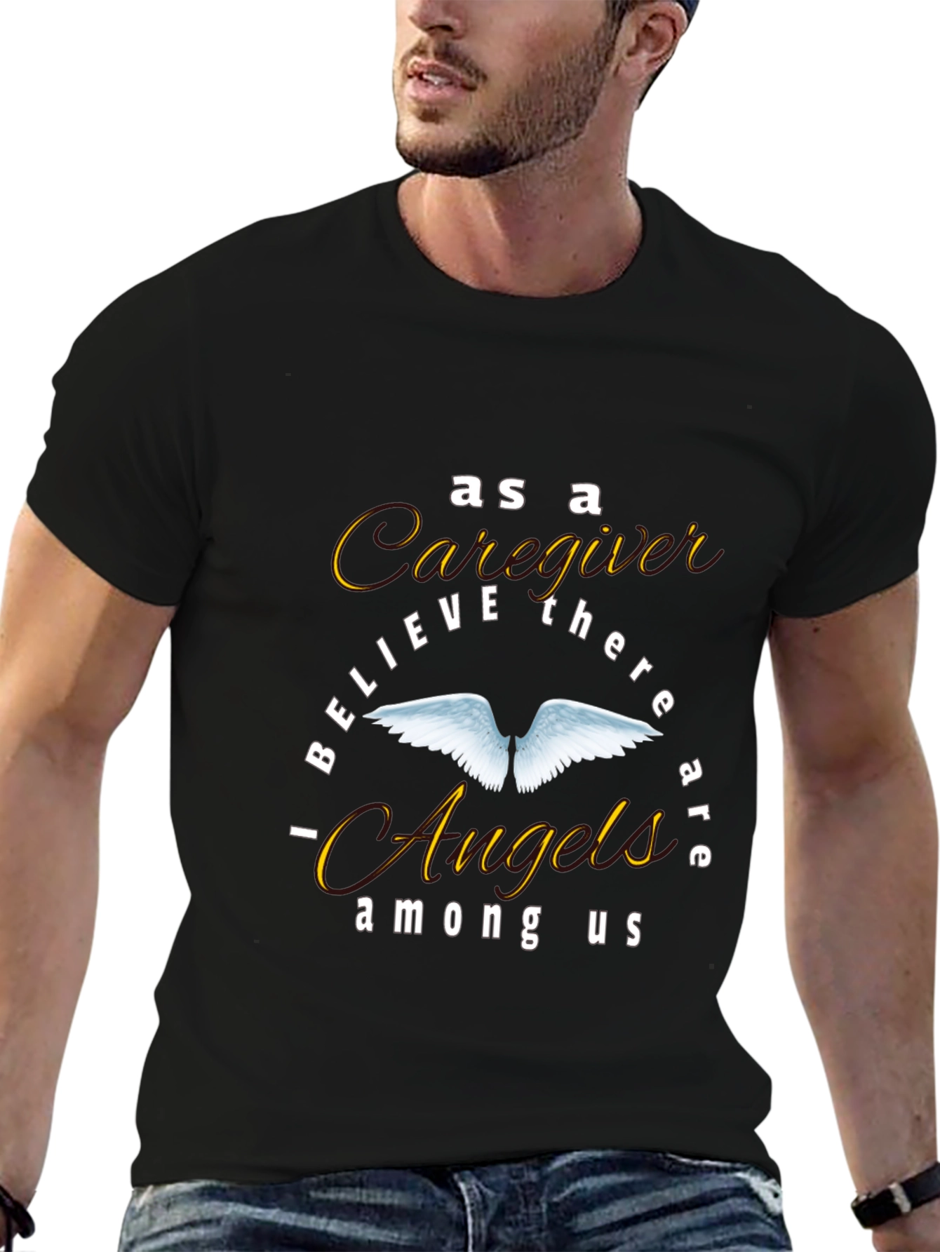 Caregiver Angel Wings Graphic Tee - Black