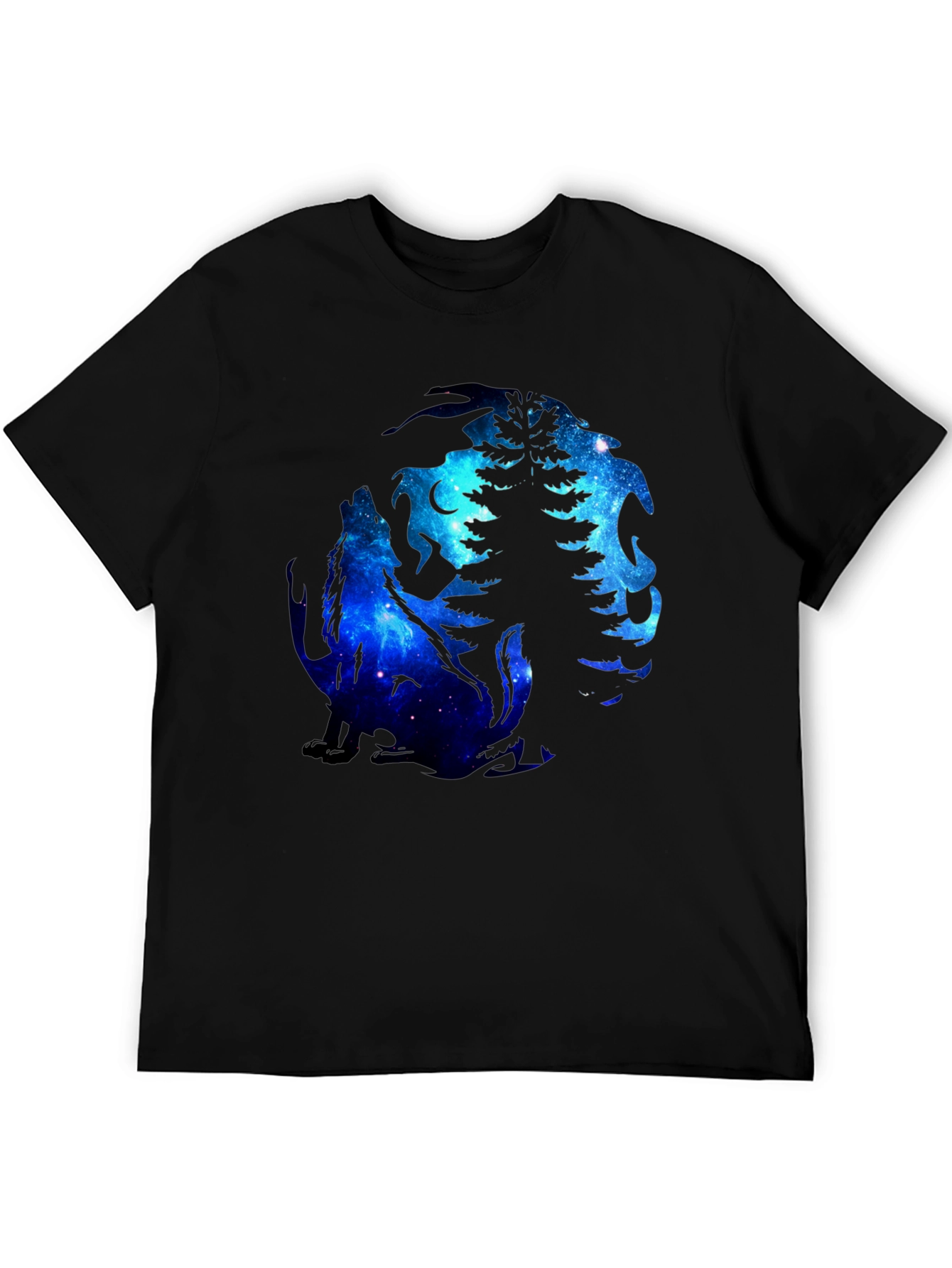 Wolf & Tree Galaxy Graphic Black T-Shirt