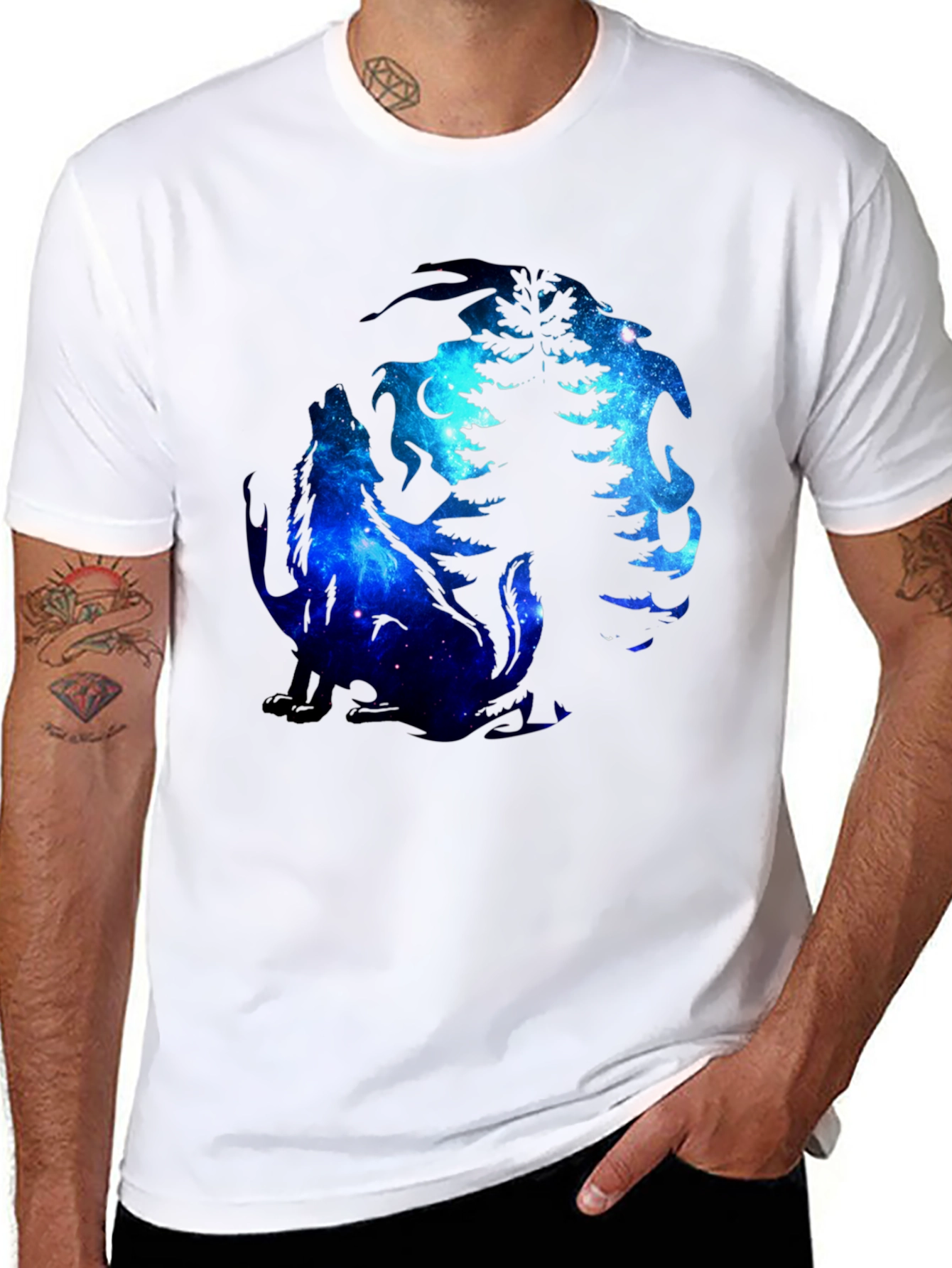 Wolf & Tree Galaxy Graphic Black T-Shirt