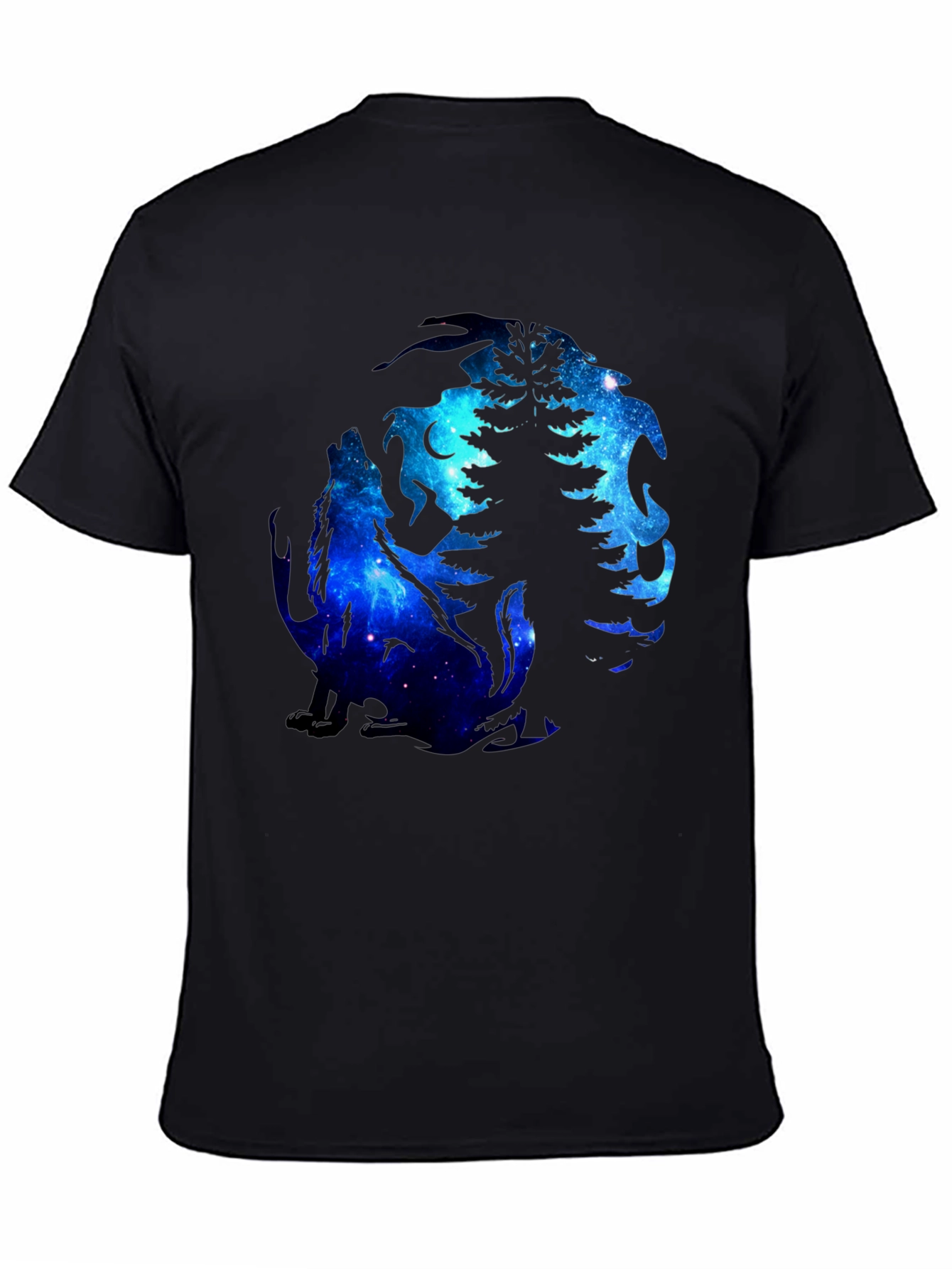 Wolf & Tree Galaxy Graphic Black T-Shirt
