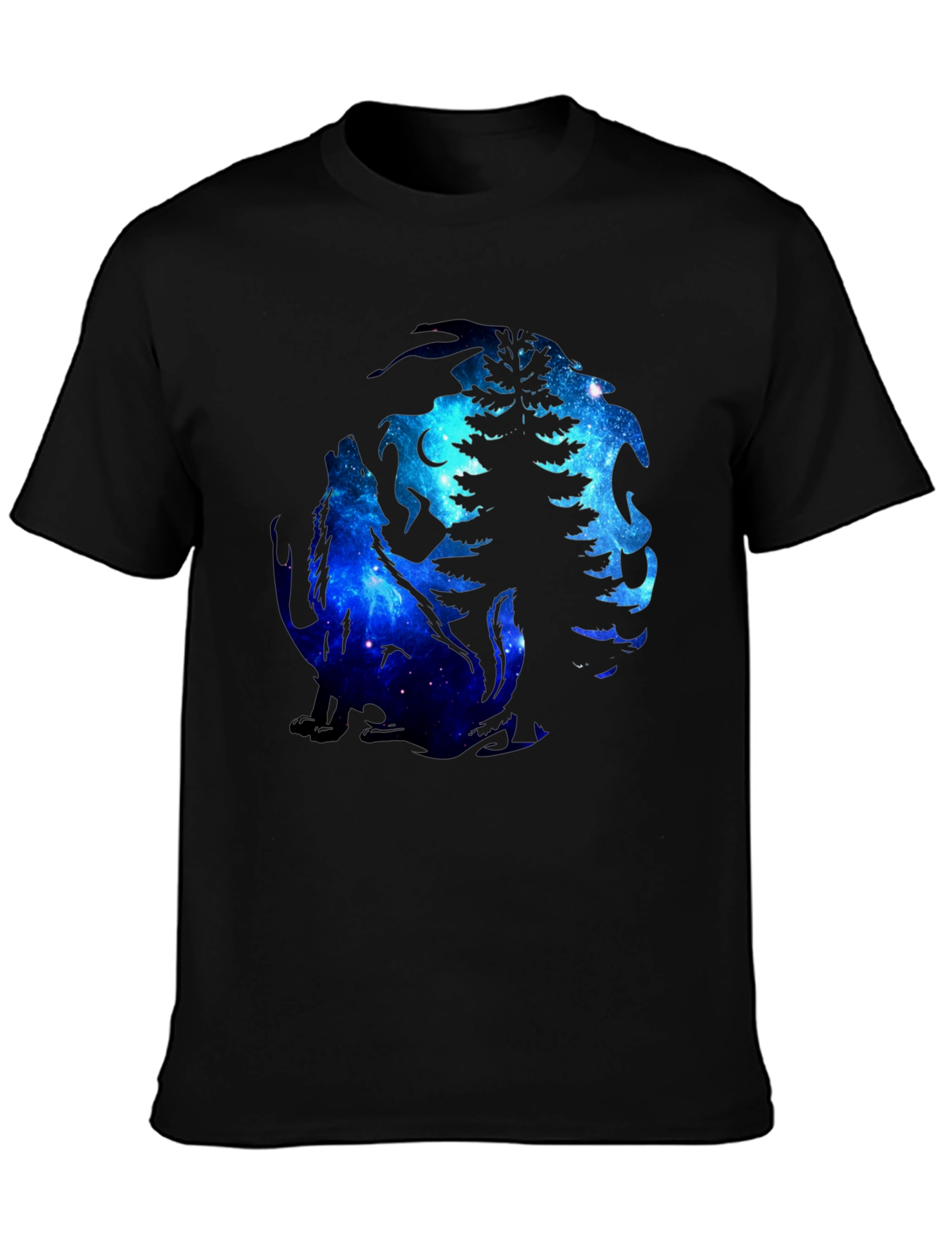 Wolf & Tree Galaxy Graphic Black T-Shirt