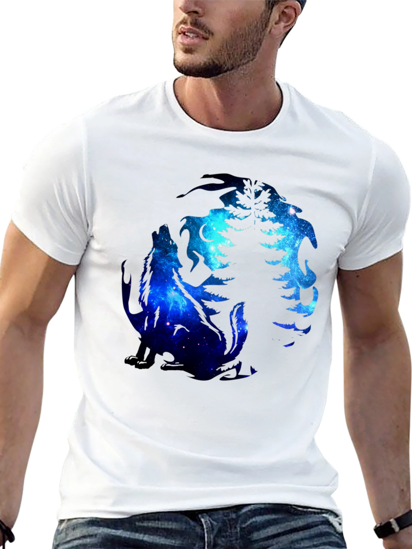 Wolf & Tree Galaxy Graphic Black T-Shirt