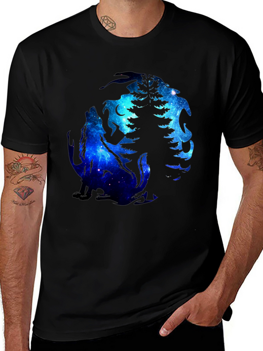 Wolf & Tree Galaxy Graphic Black T-Shirt