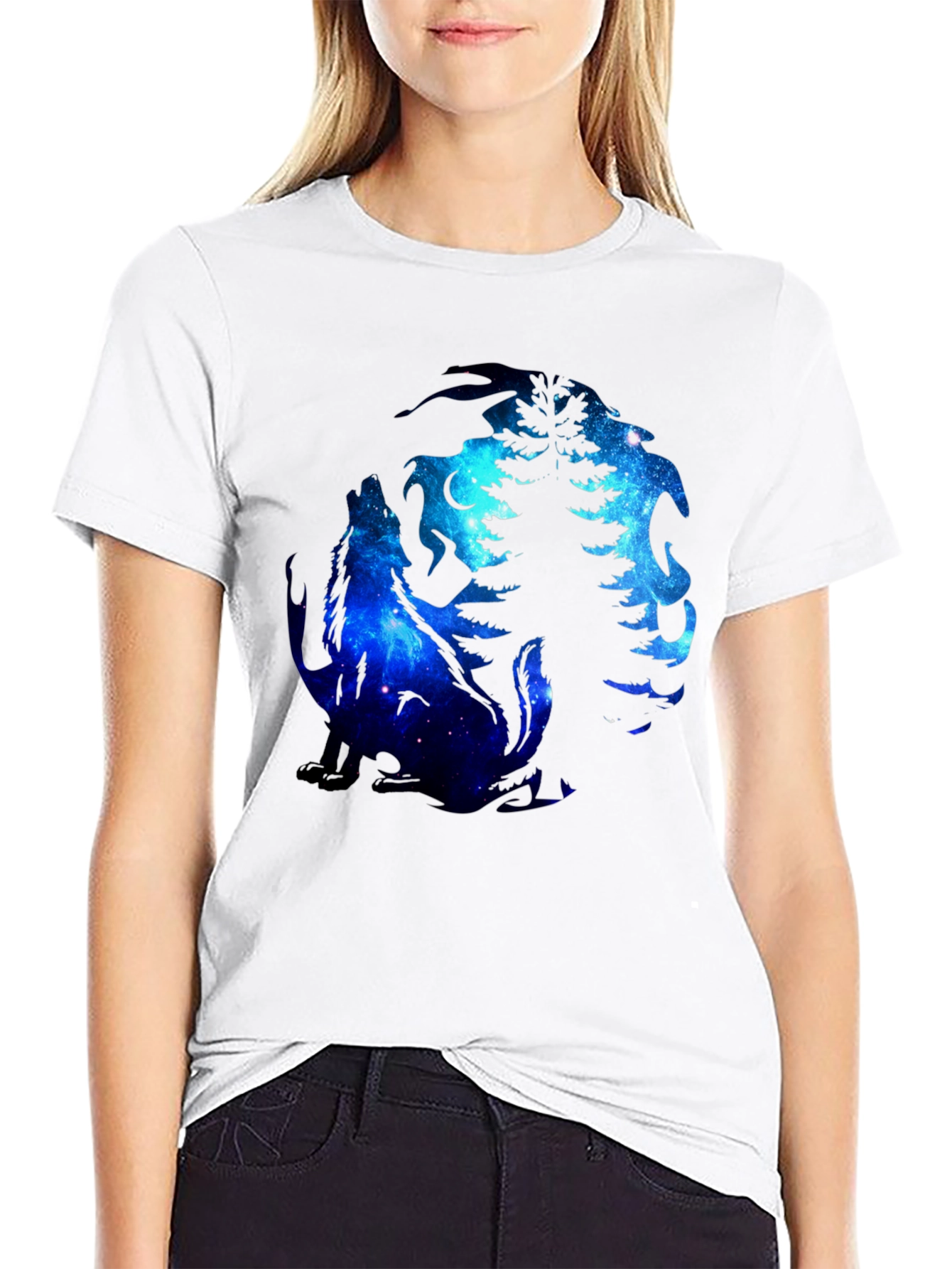 Wolf & Tree Galaxy Graphic Black T-Shirt