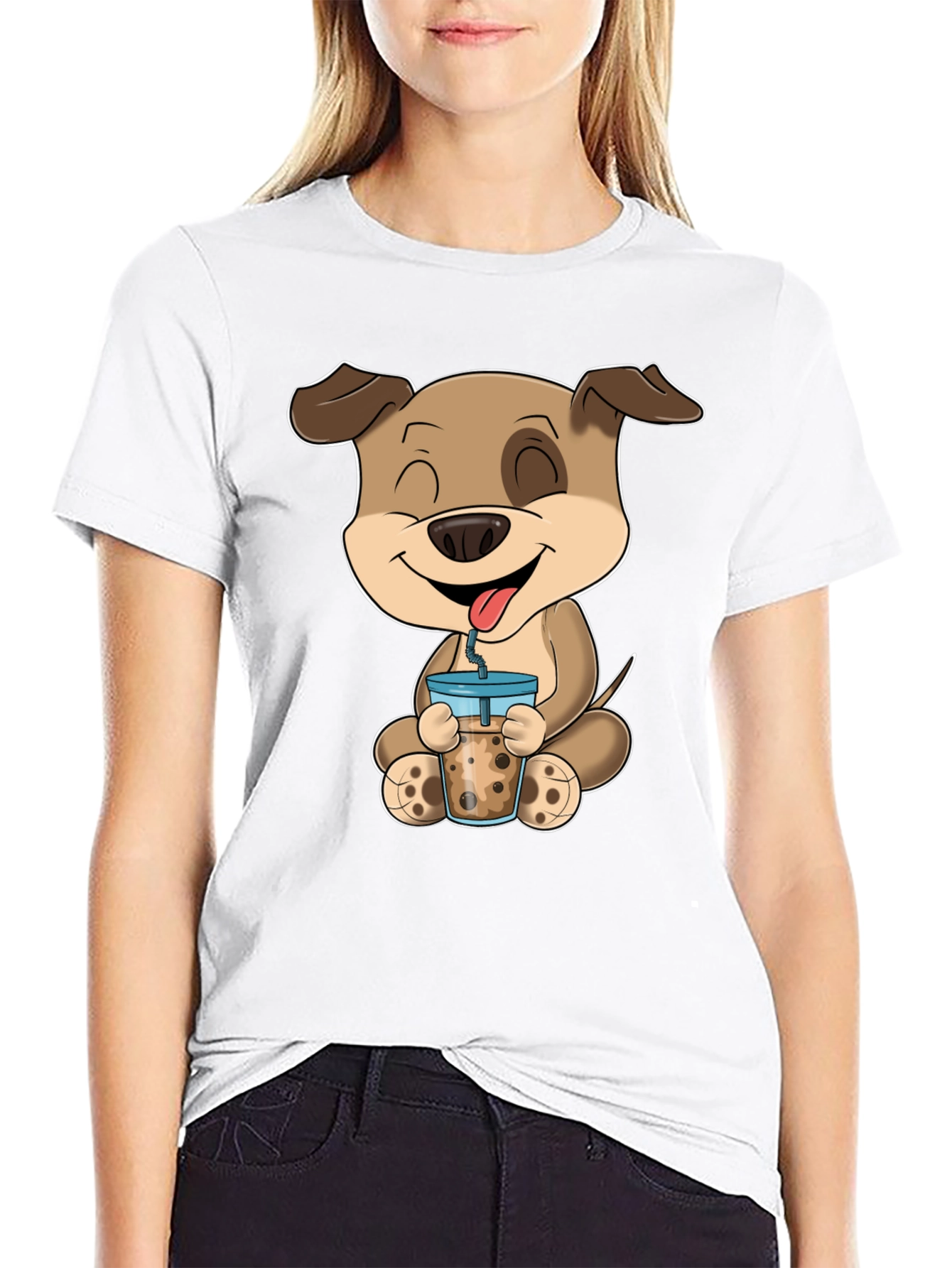 Dog Boba Tea Graphic T-Shirt - Cute Animal Tee