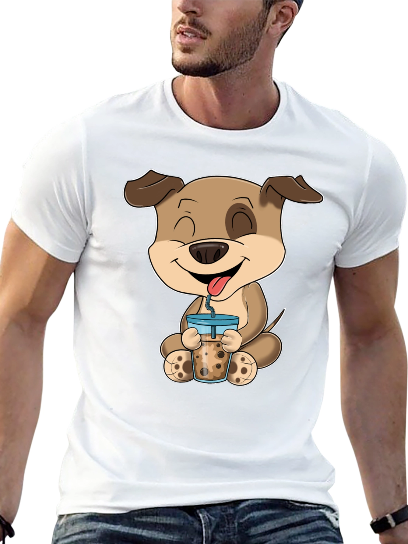 Dog Boba Tea Graphic T-Shirt - Cute Animal Tee