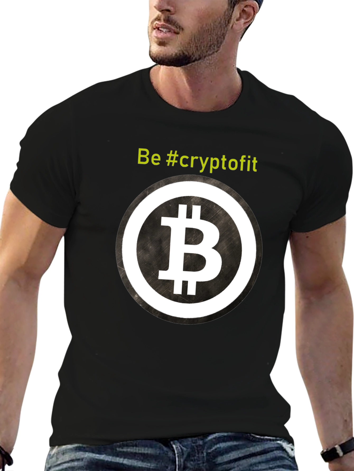 CryptoFit Black T-Shirt - Bitcoin Design