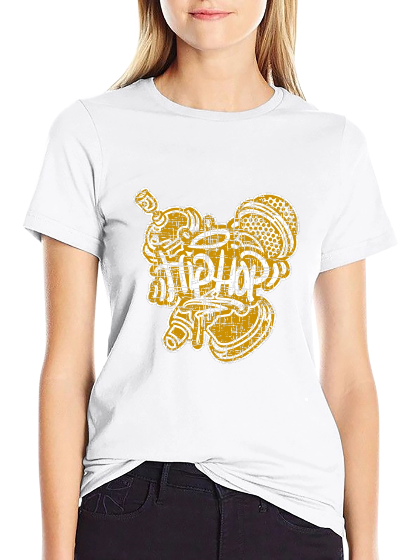 Unique Graphic Print Black Cotton Tee
