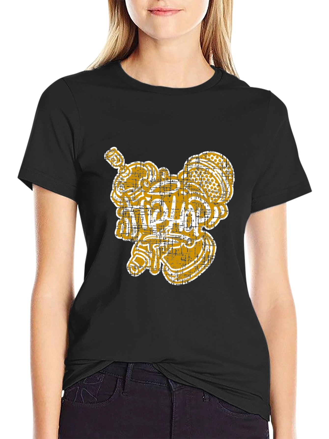 Unique Graphic Print Black Cotton Tee