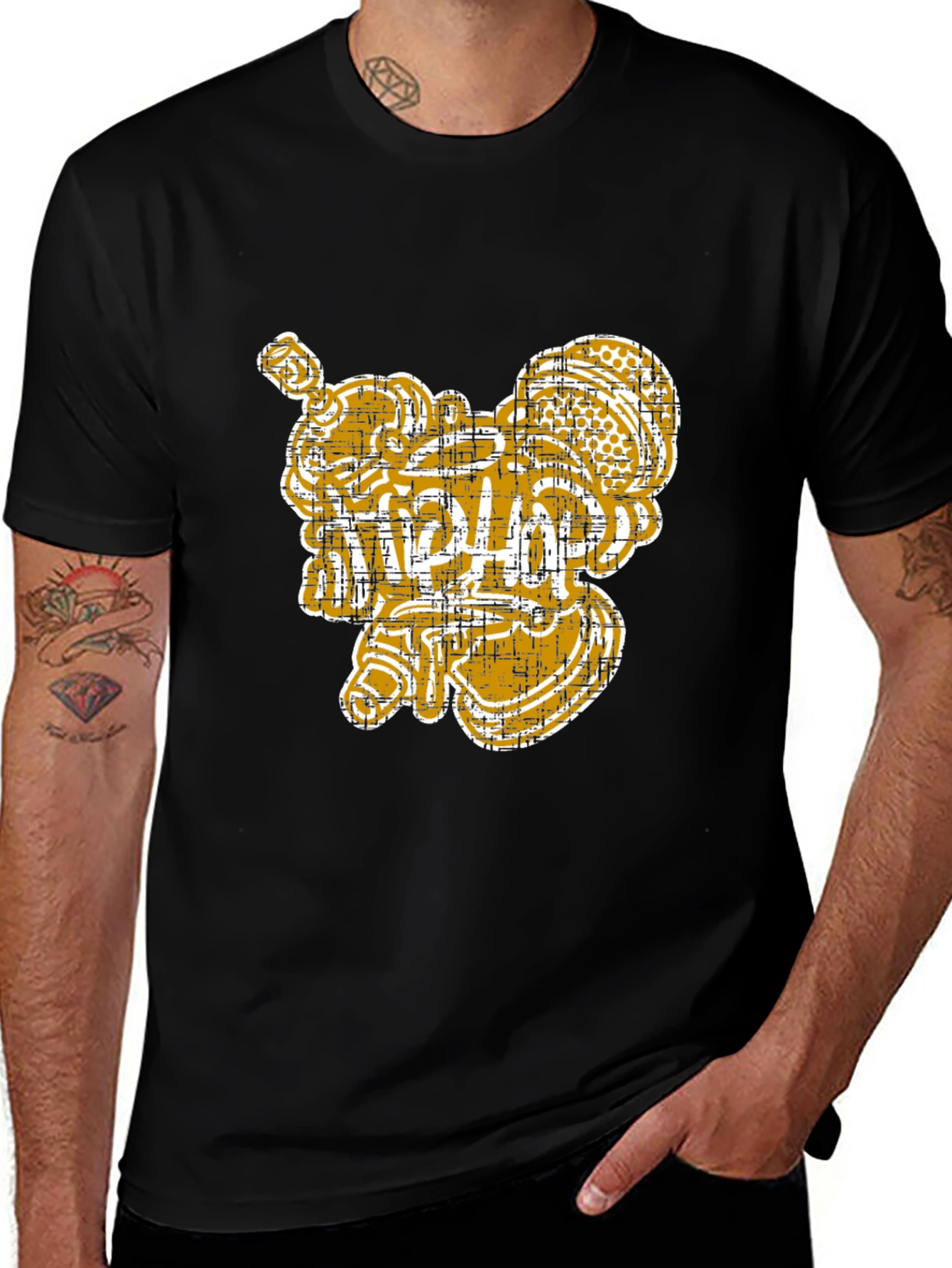 Unique Graphic Print Black Cotton Tee