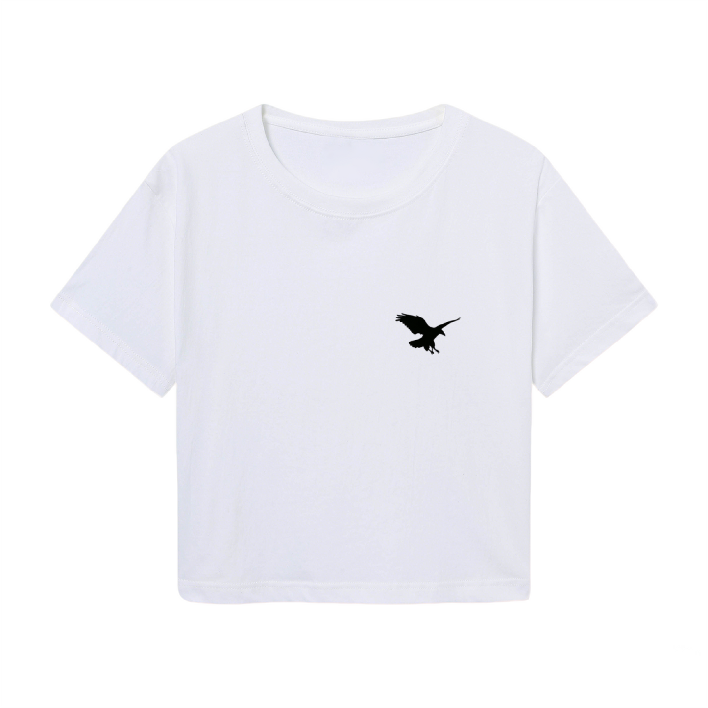 Minimal Flying Eagle Small Chest Print Casual White Crop Top