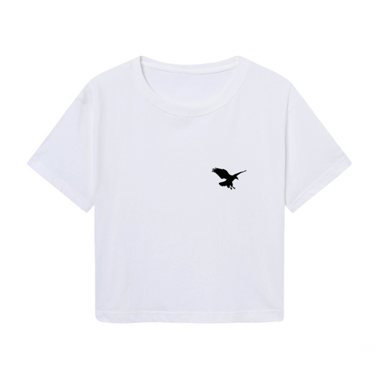 Minimal Flying Eagle Small Chest Print Casual White Crop Top