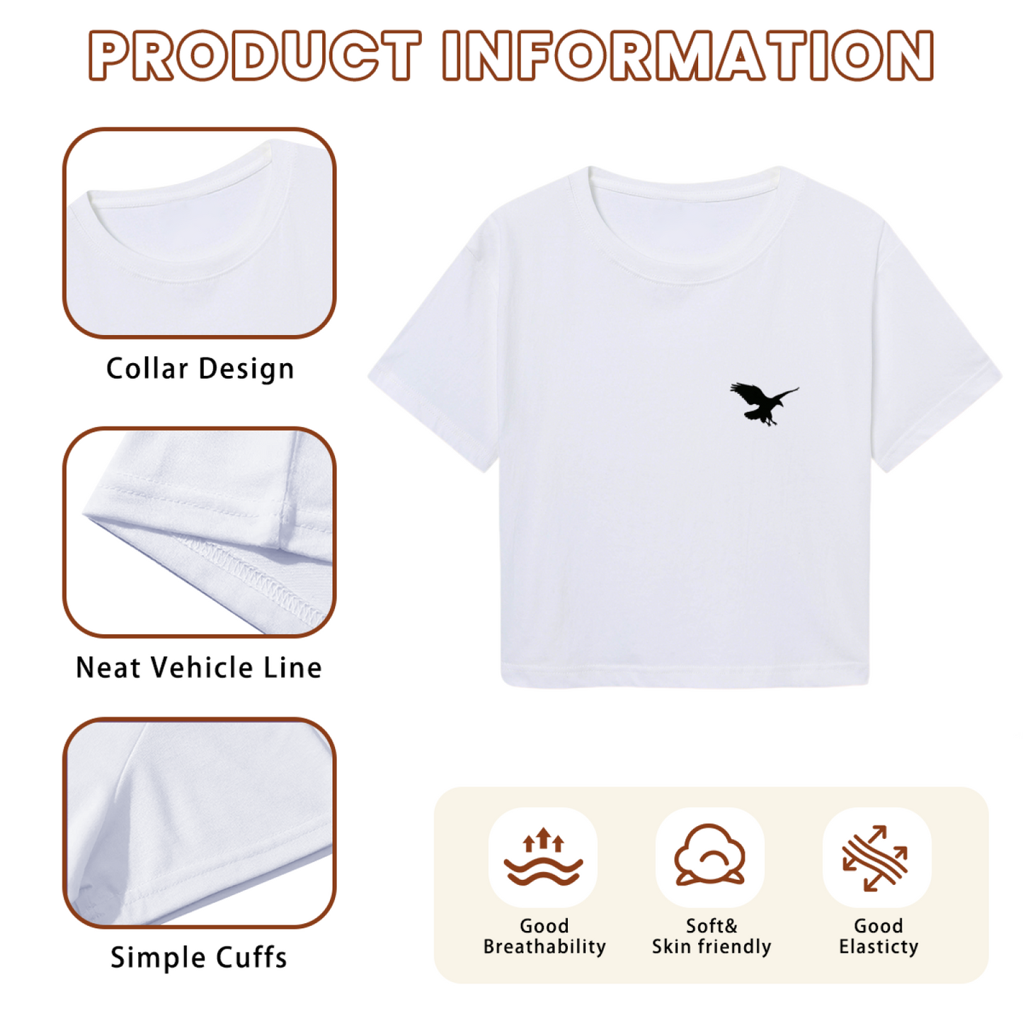 Minimal Flying Eagle Small Chest Print Casual White Crop Top
