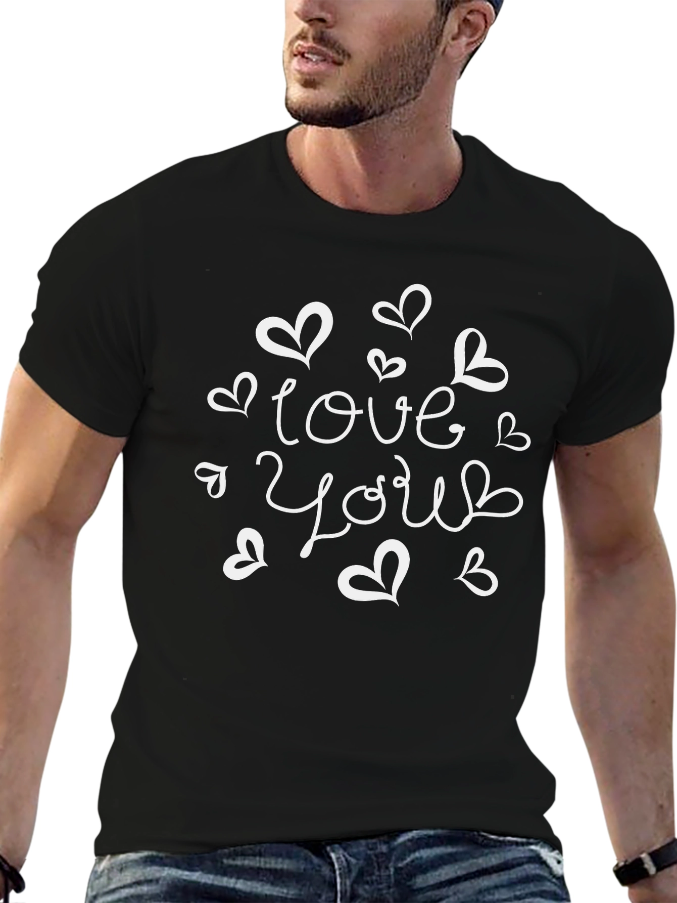Love You Hearts Black Graphic Tee Shirt