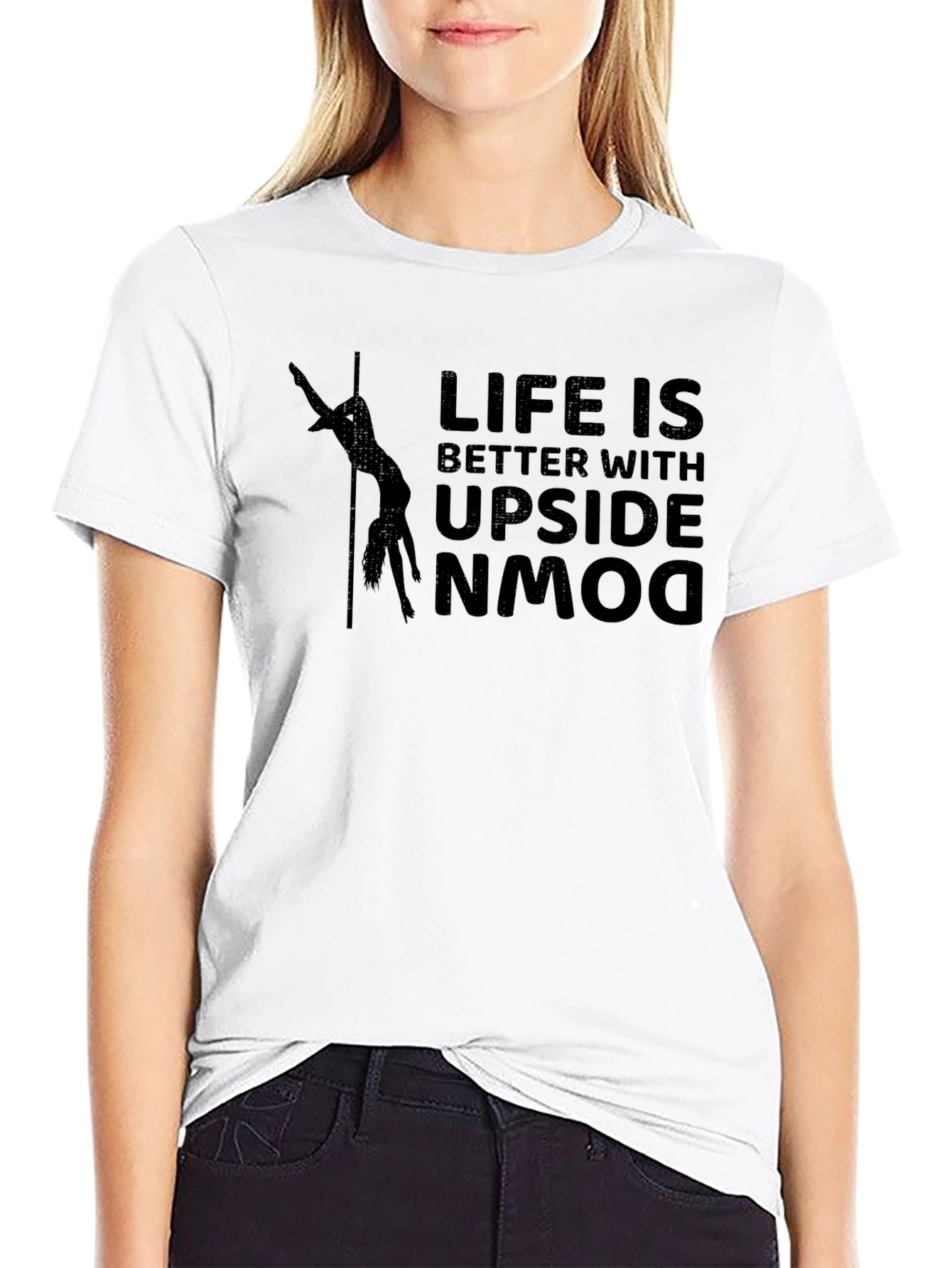 Life is Better Upside Down Black Graphic T-Shirt