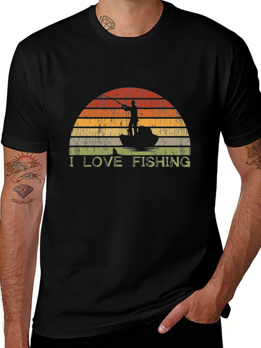 I Love Fishing T-Shirt - Retro Sunset Graphic Tee
