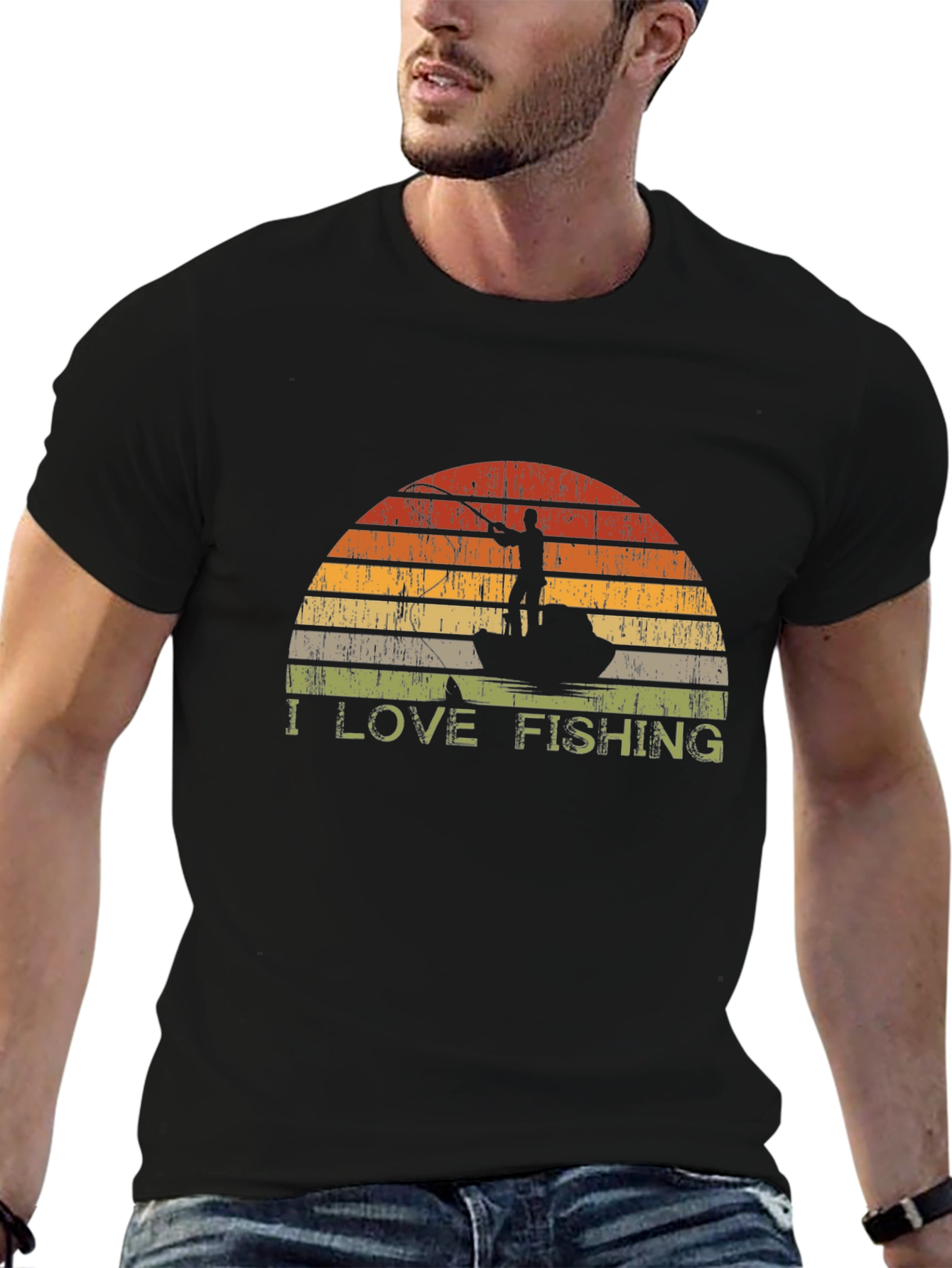 I Love Fishing T-Shirt - Retro Sunset Graphic Tee