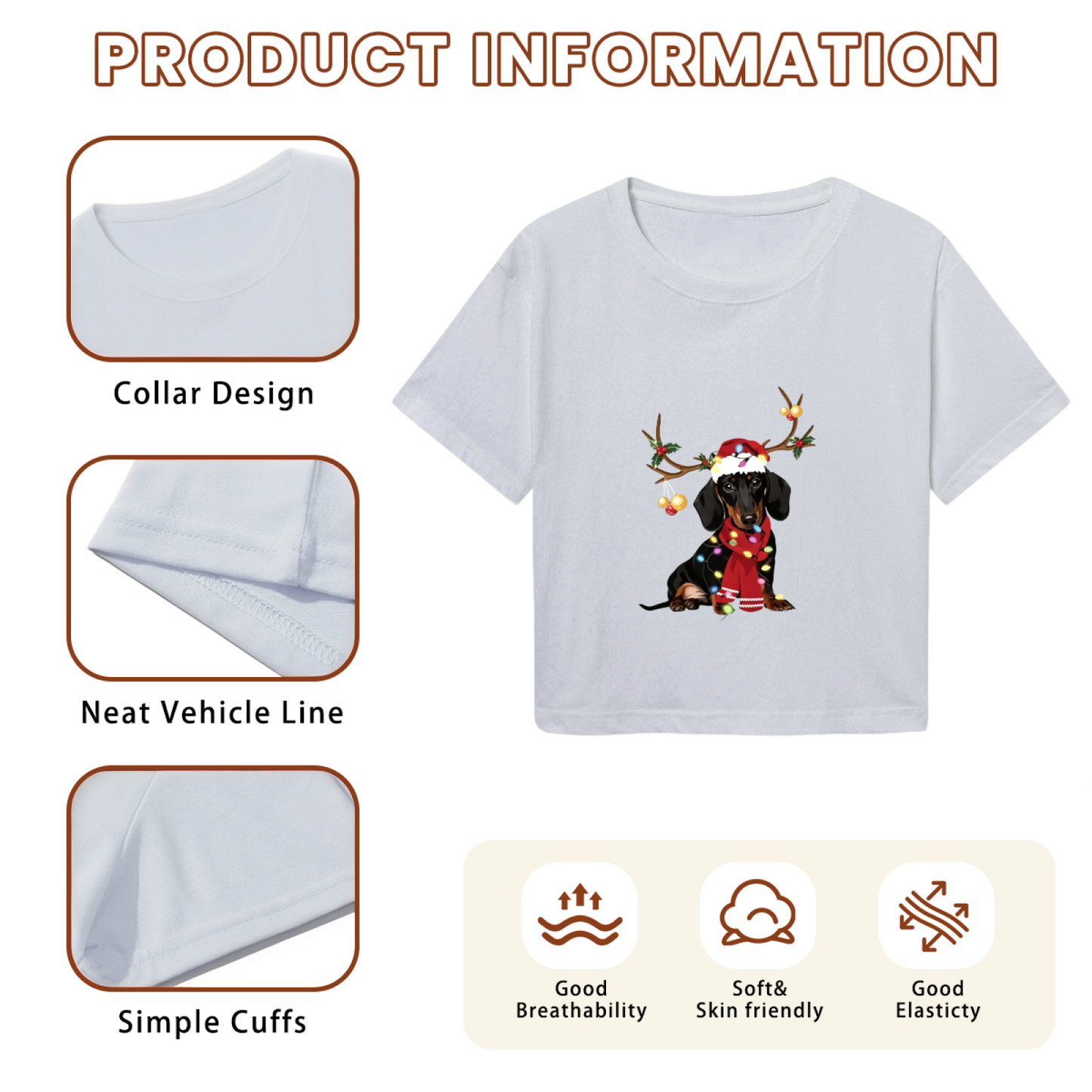Christmas Lights Antler Dachshund Dog Lover Crop Tee