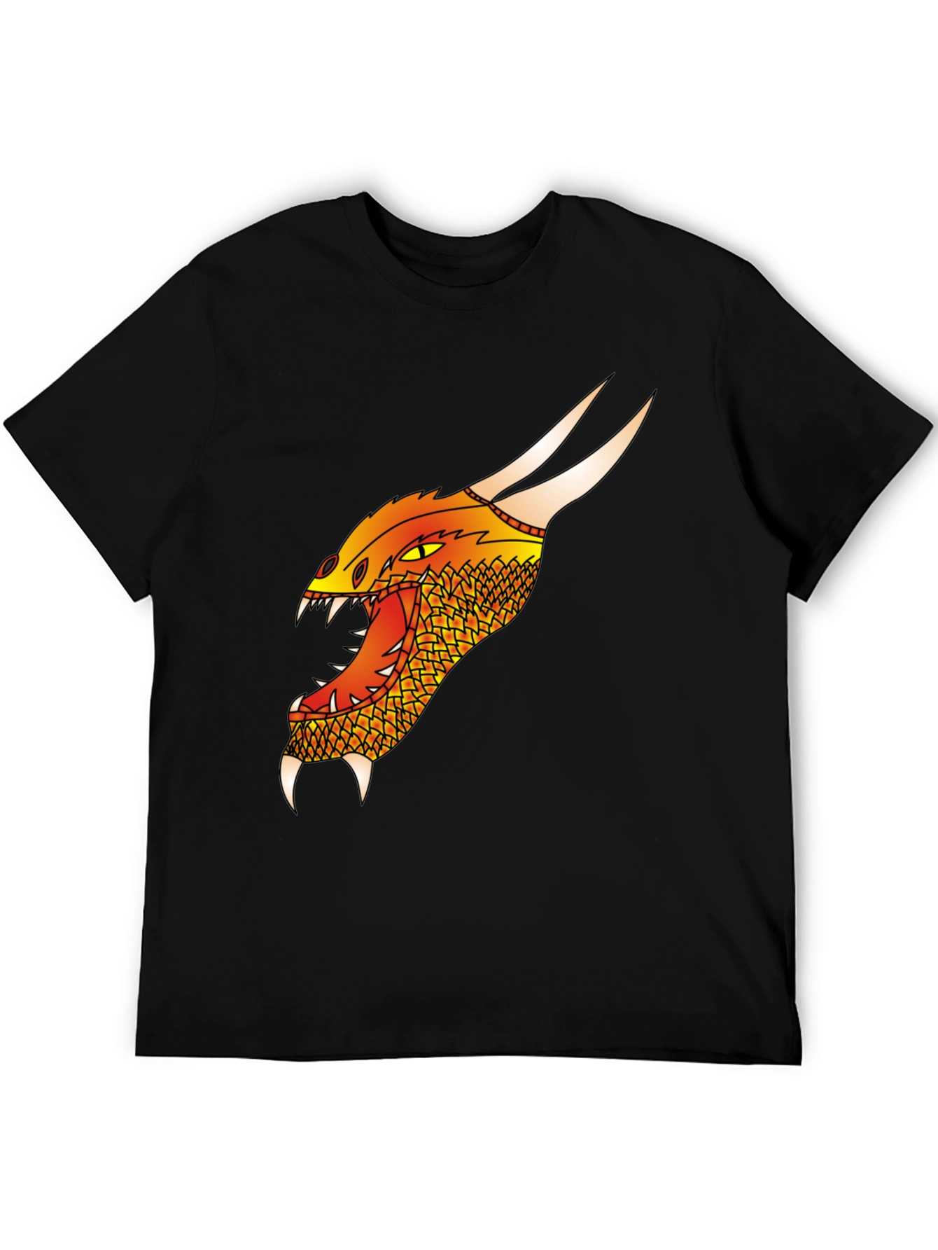 Dragon Head Graphic Tee - Black Cotton T-Shirt