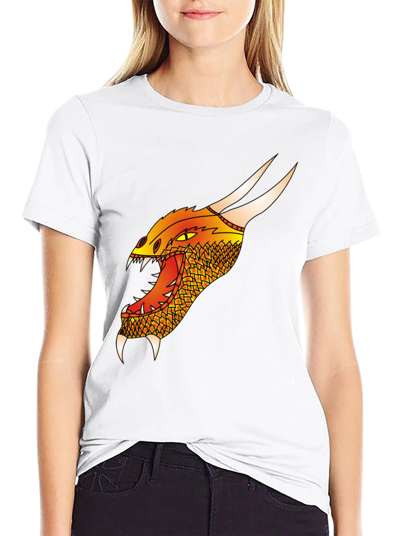 Dragon Head Graphic Tee - Black Cotton T-Shirt