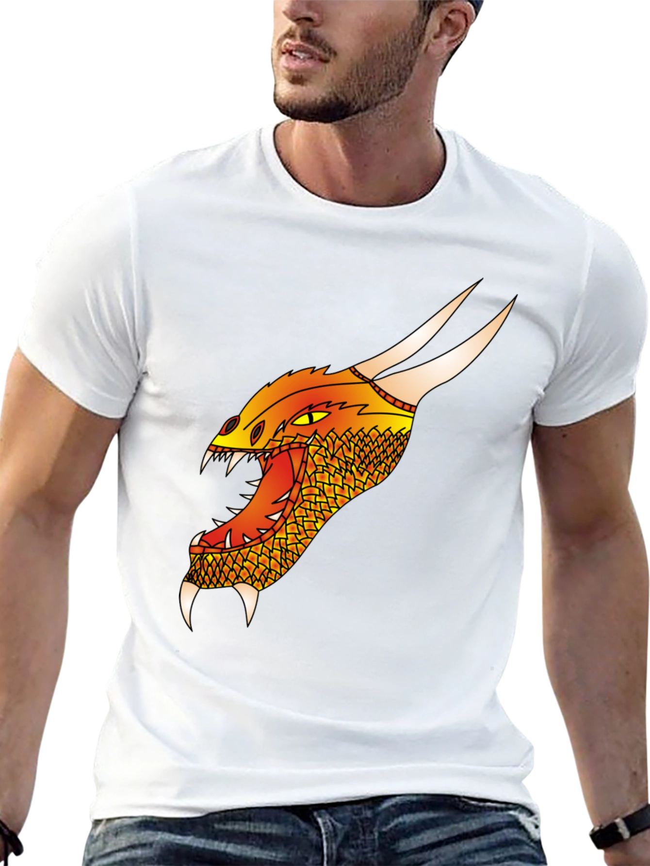 Dragon Head Graphic Tee - Black Cotton T-Shirt
