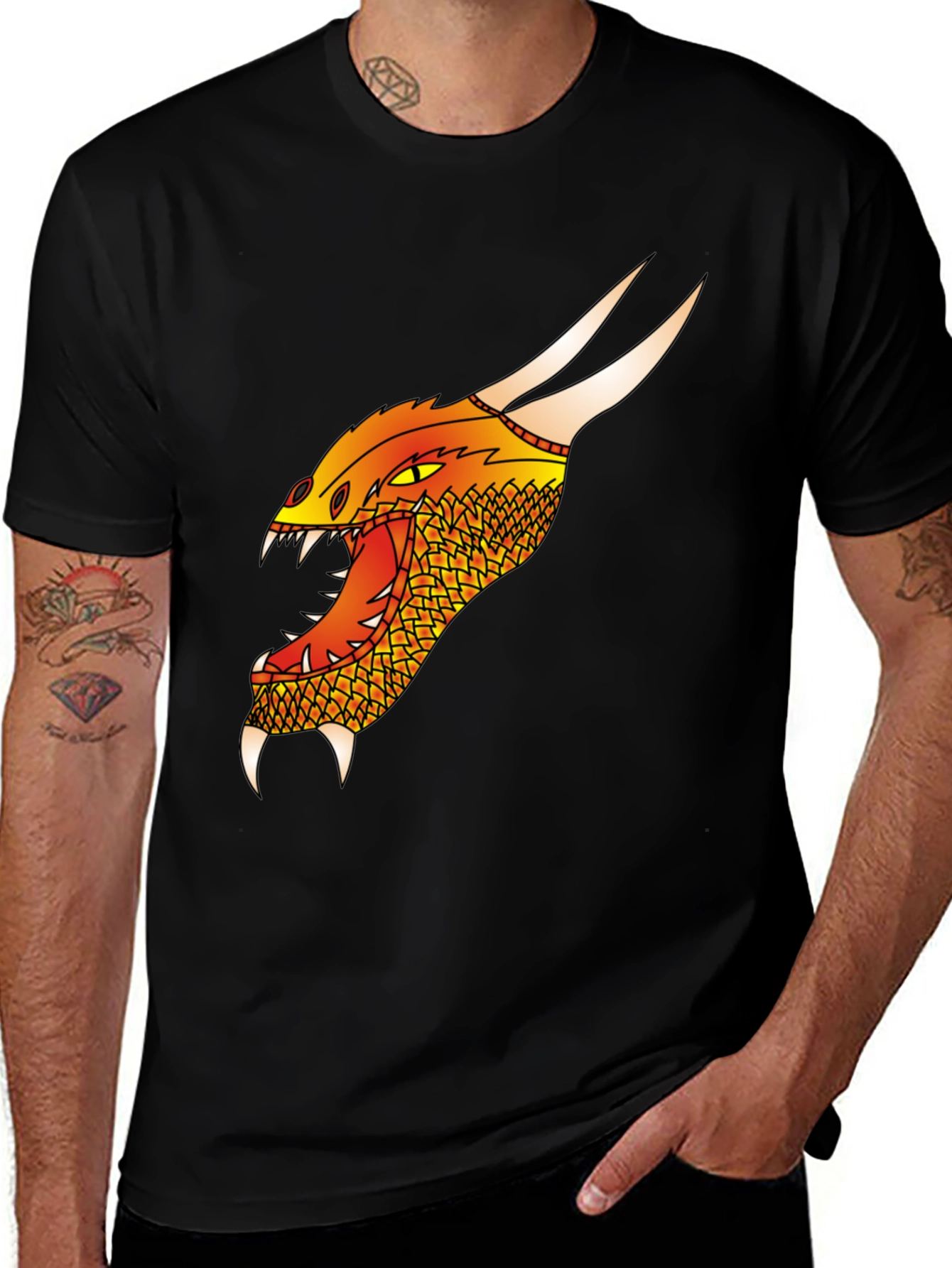 Dragon Head Graphic Tee - Black Cotton T-Shirt
