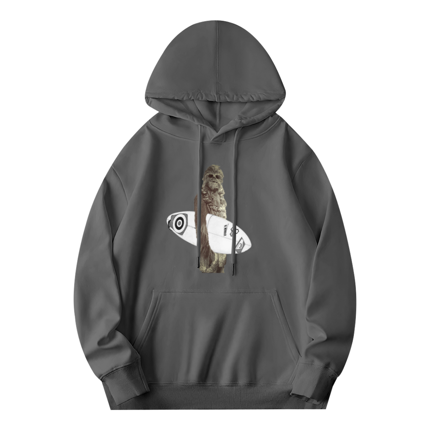 Retro Chewbacca Surfboard Graphic Gray Hoodie, Lightweight & Comfortable
