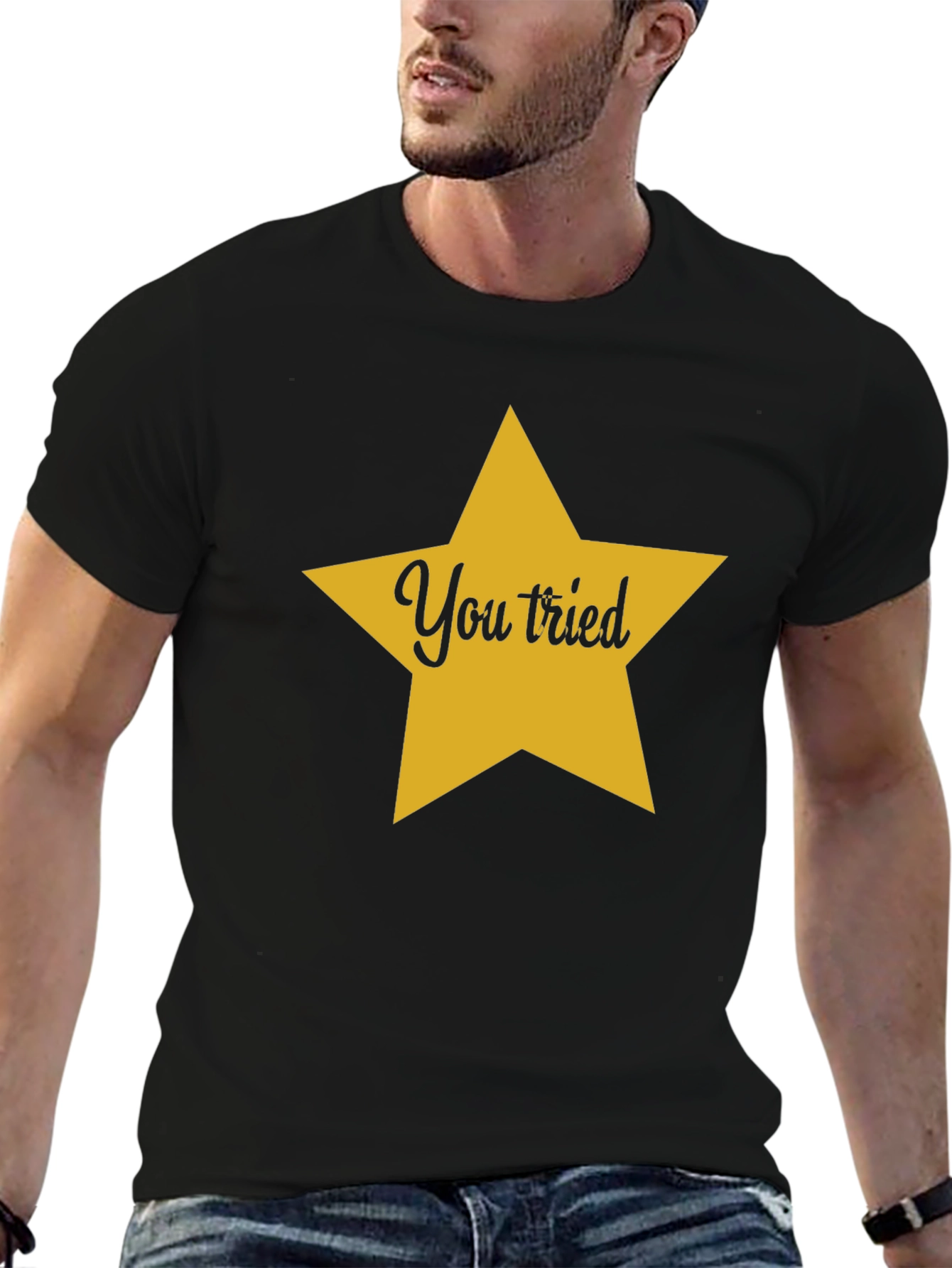 You Tried Star Graphic Tee - Black Cotton T-Shirt