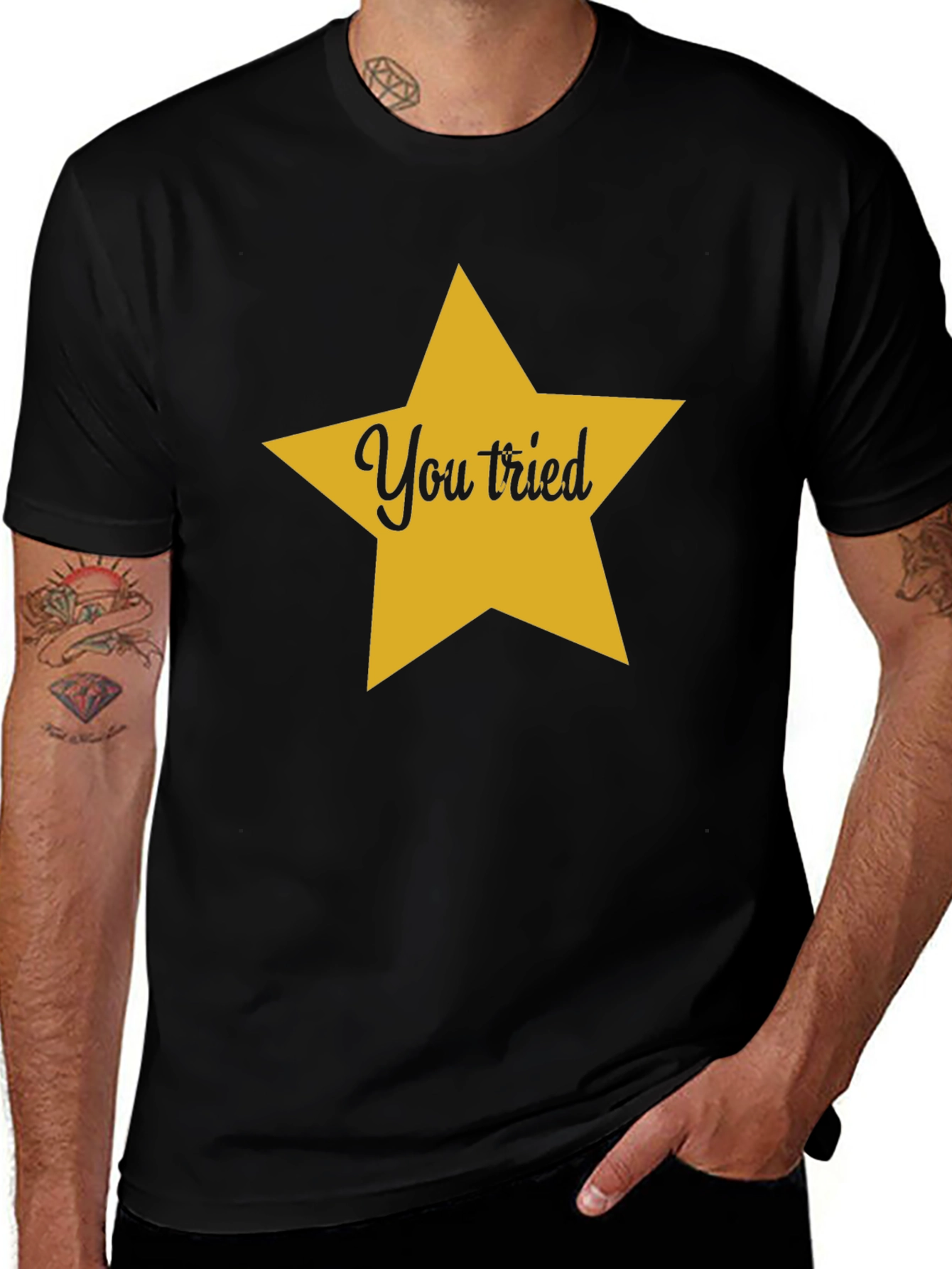 You Tried Star Graphic Tee - Black Cotton T-Shirt
