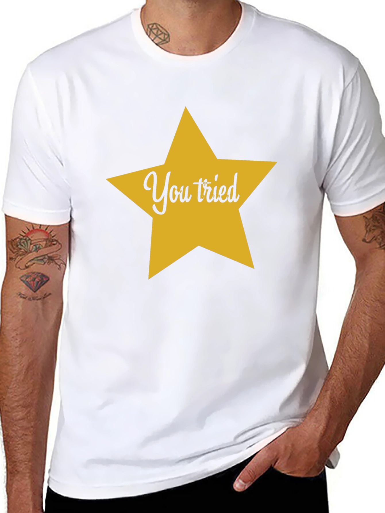 You Tried Star Graphic Tee - Black Cotton T-Shirt