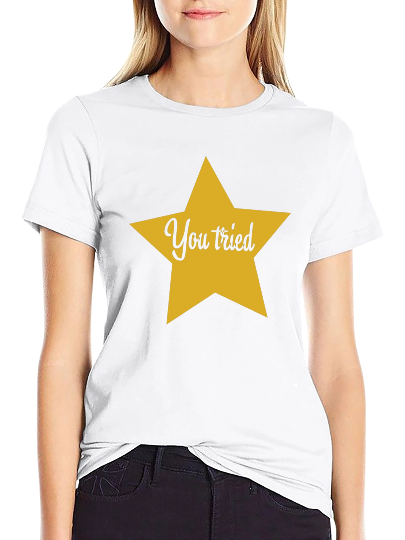 You Tried Star Graphic Tee - Black Cotton T-Shirt