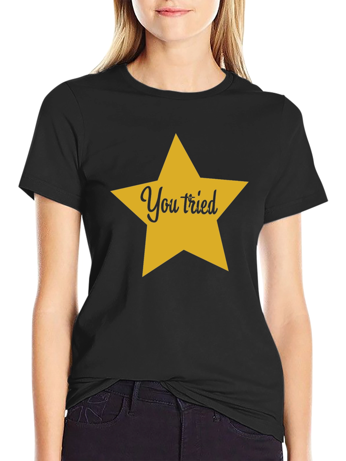 You Tried Star Graphic Tee - Black Cotton T-Shirt
