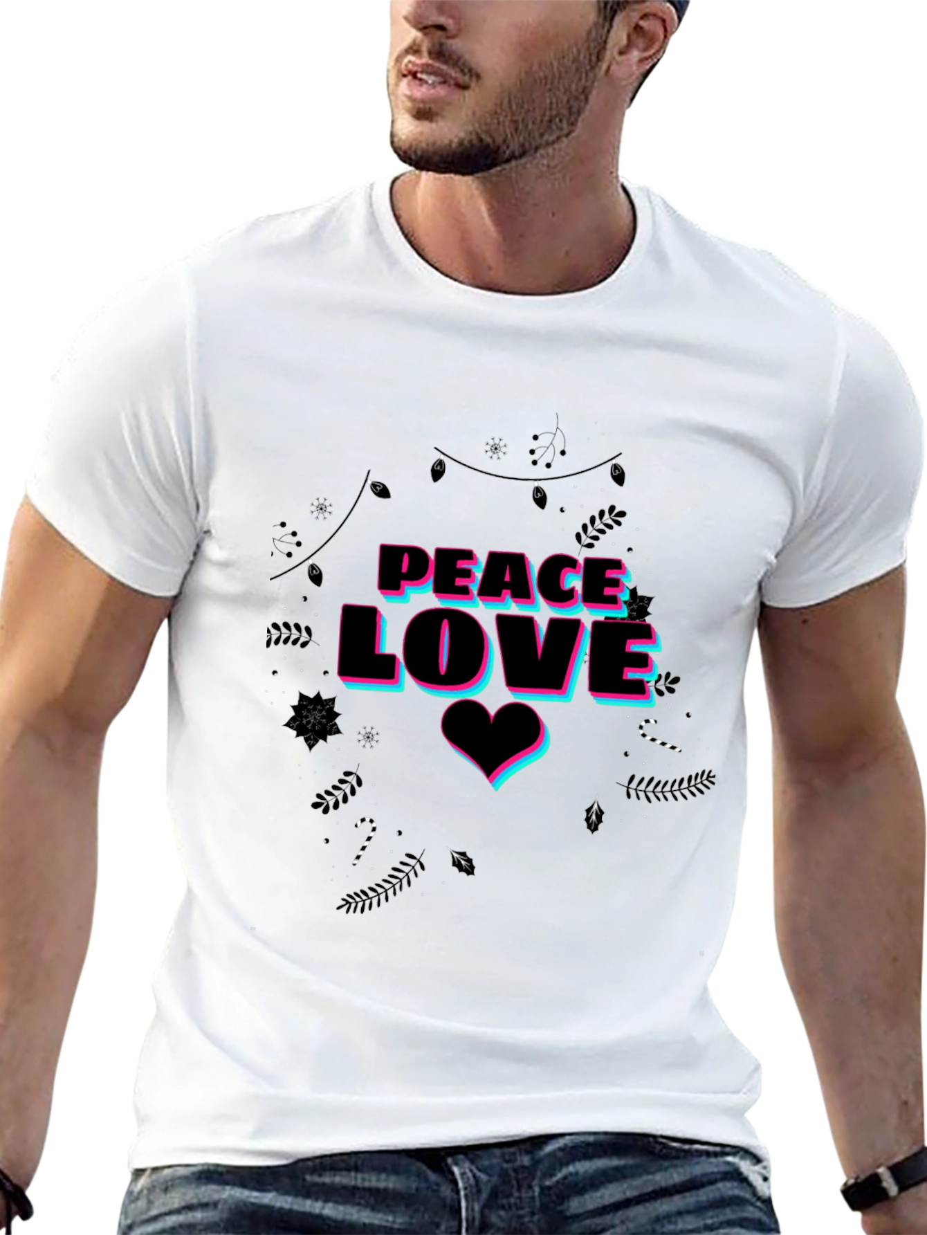 Peace Love Graphic Print Black T-Shirt