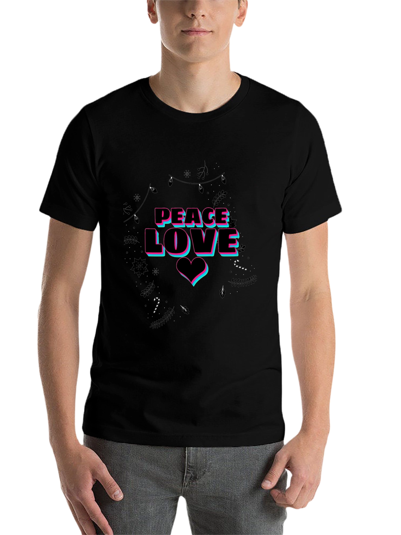 Peace Love Graphic Print Black T-Shirt