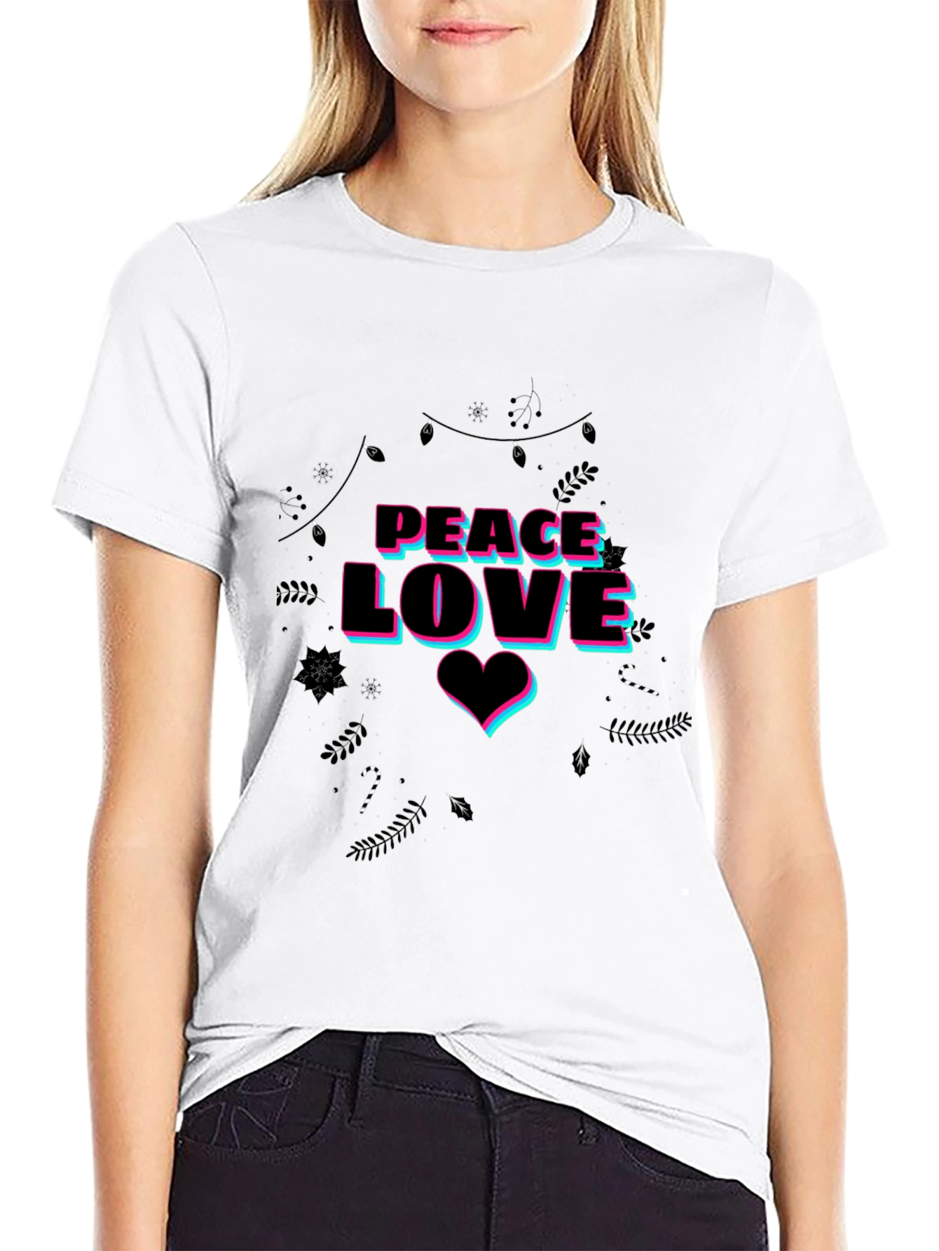Peace Love Graphic Print Black T-Shirt