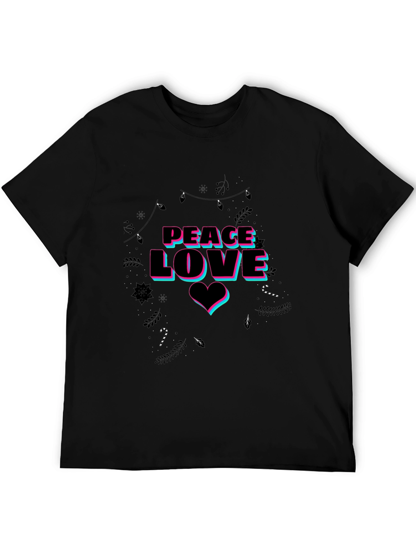 Peace Love Graphic Print Black T-Shirt
