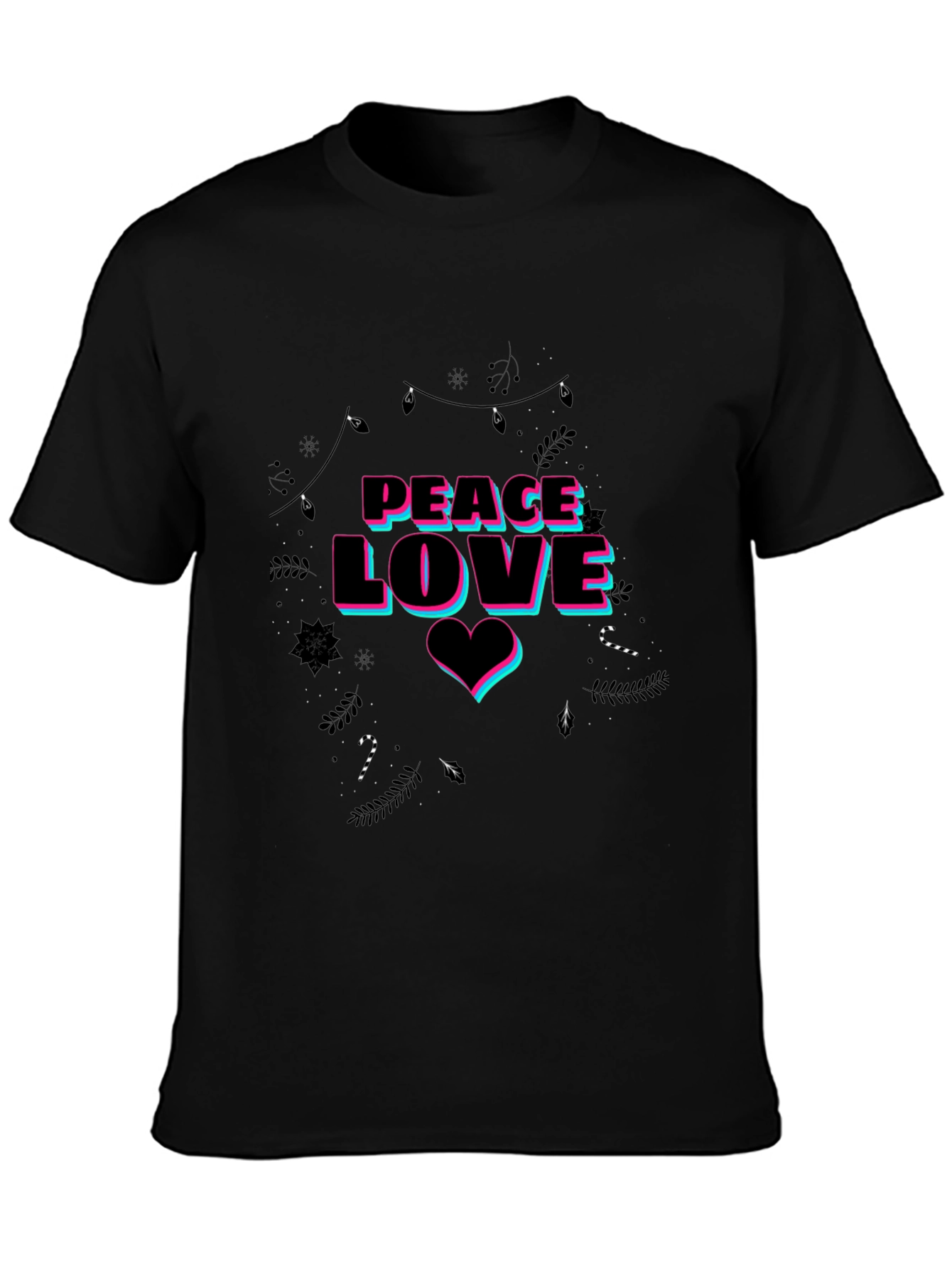 Peace Love Graphic Print Black T-Shirt
