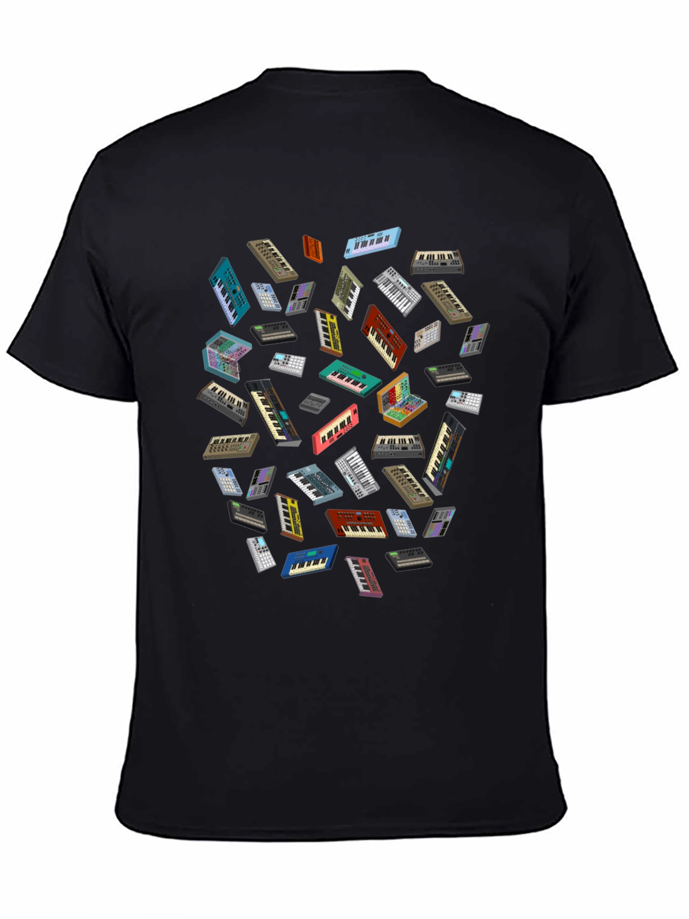 Synth Keyboard Patterned Black T-Shirt