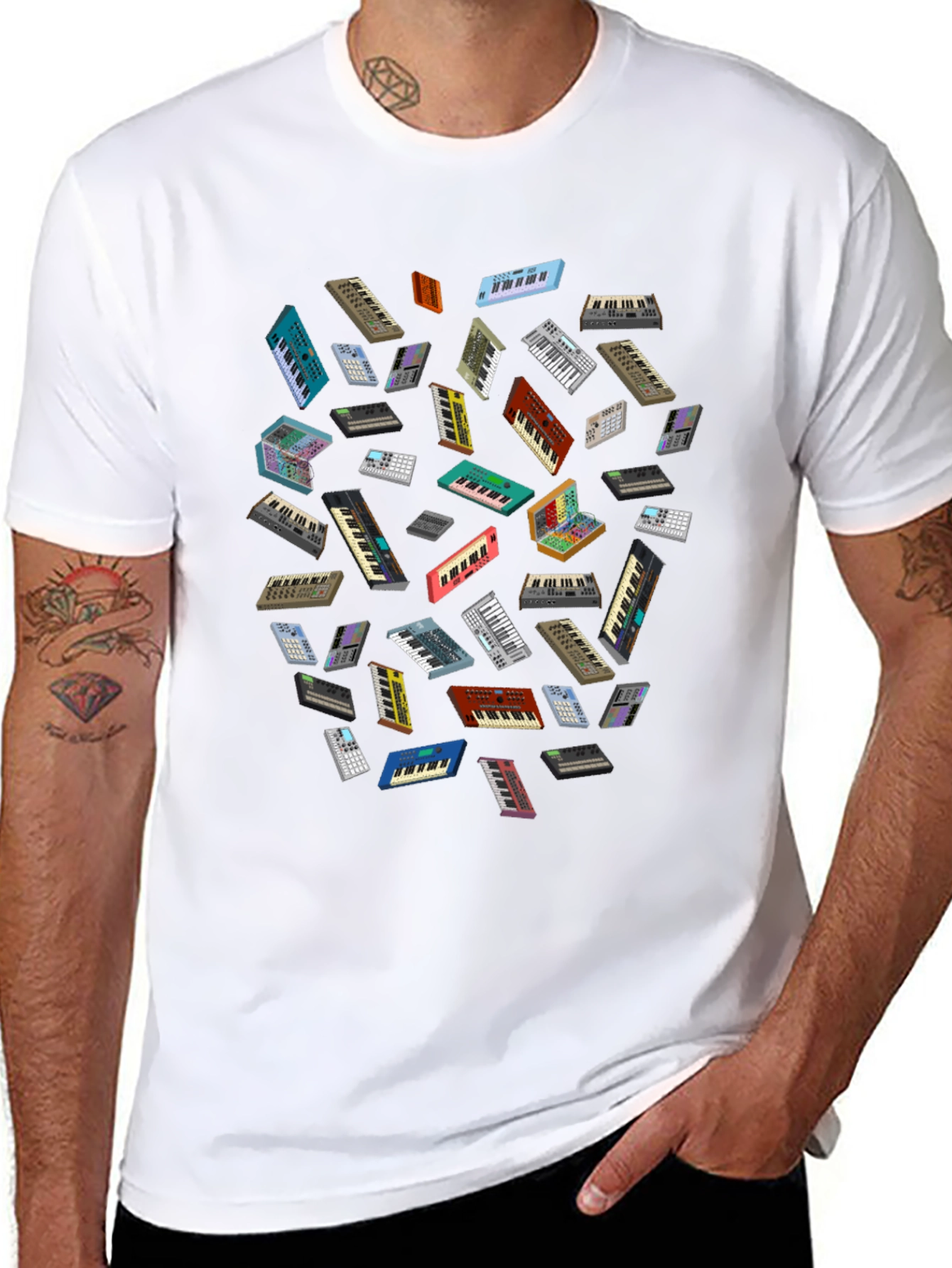 Synth Keyboard Patterned Black T-Shirt