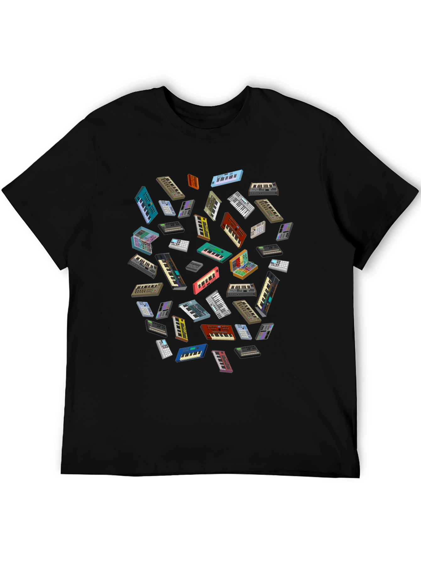 Synth Keyboard Patterned Black T-Shirt