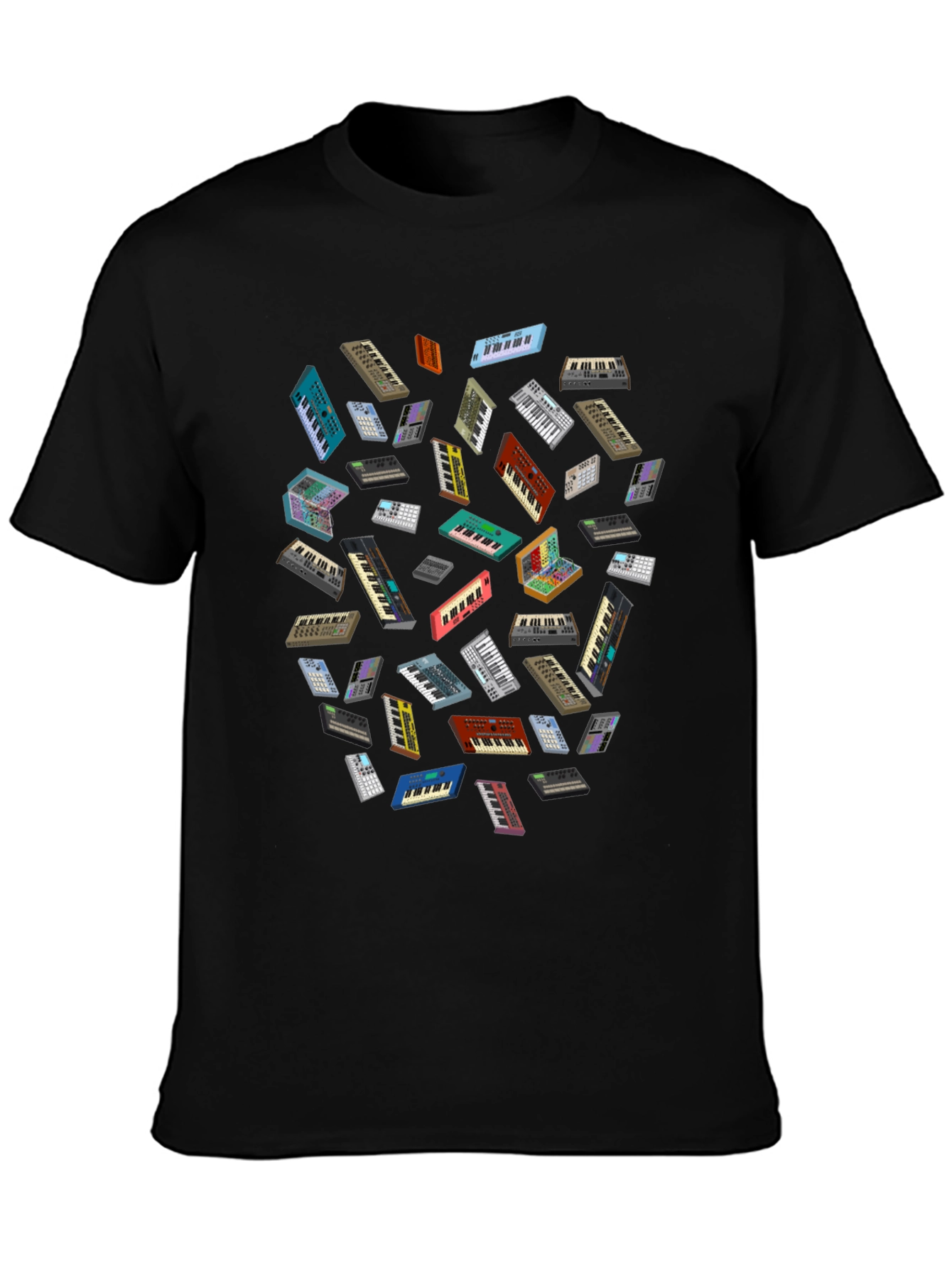 Synth Keyboard Patterned Black T-Shirt