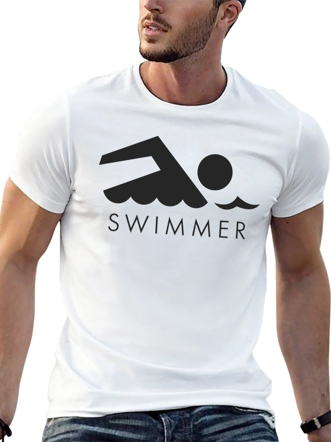 Swimmer Graphic Tee - Black Crew Neck T-Shirt