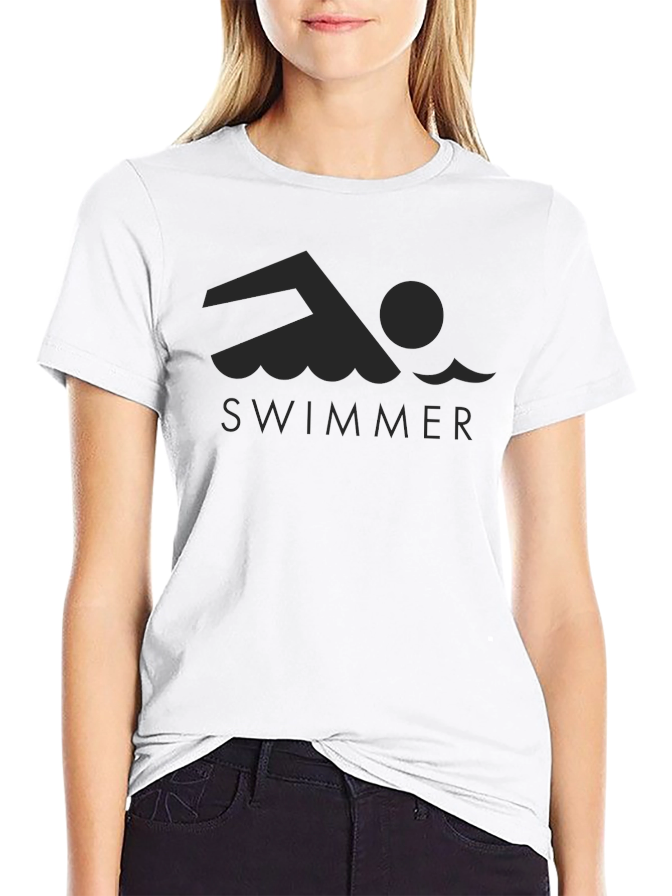 Swimmer Graphic Tee - Black Crew Neck T-Shirt
