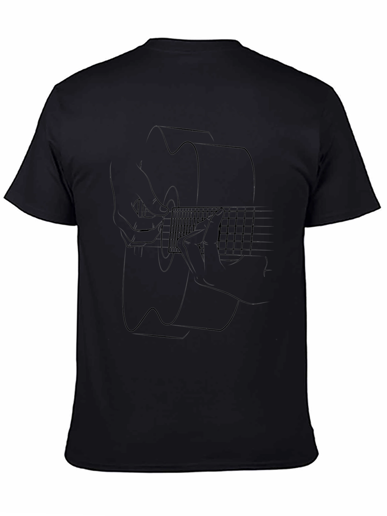 Acoustic Guitar Line Art T-Shirt - Black