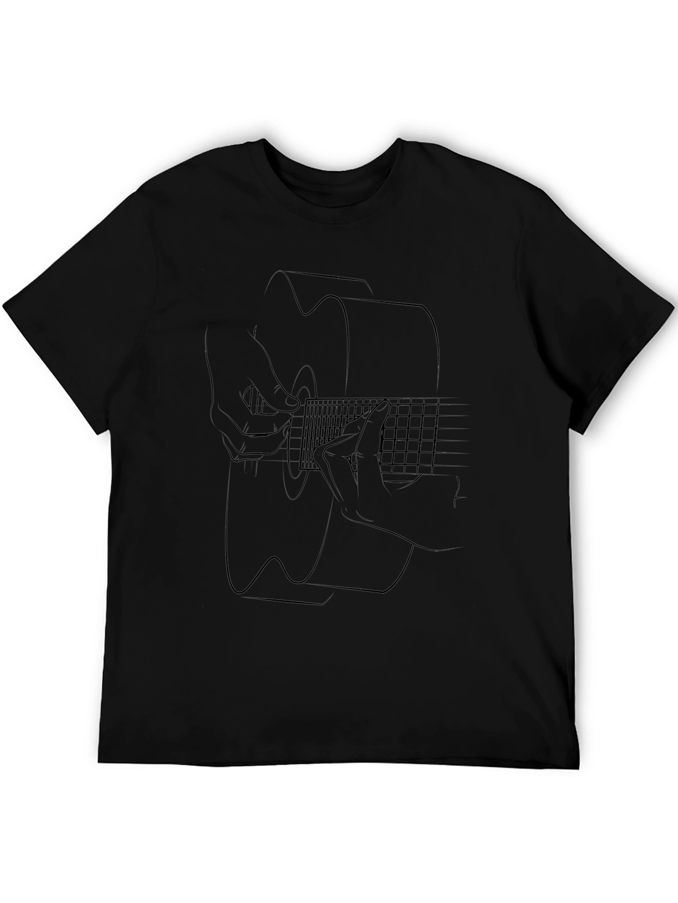 Acoustic Guitar Line Art T-Shirt - Black